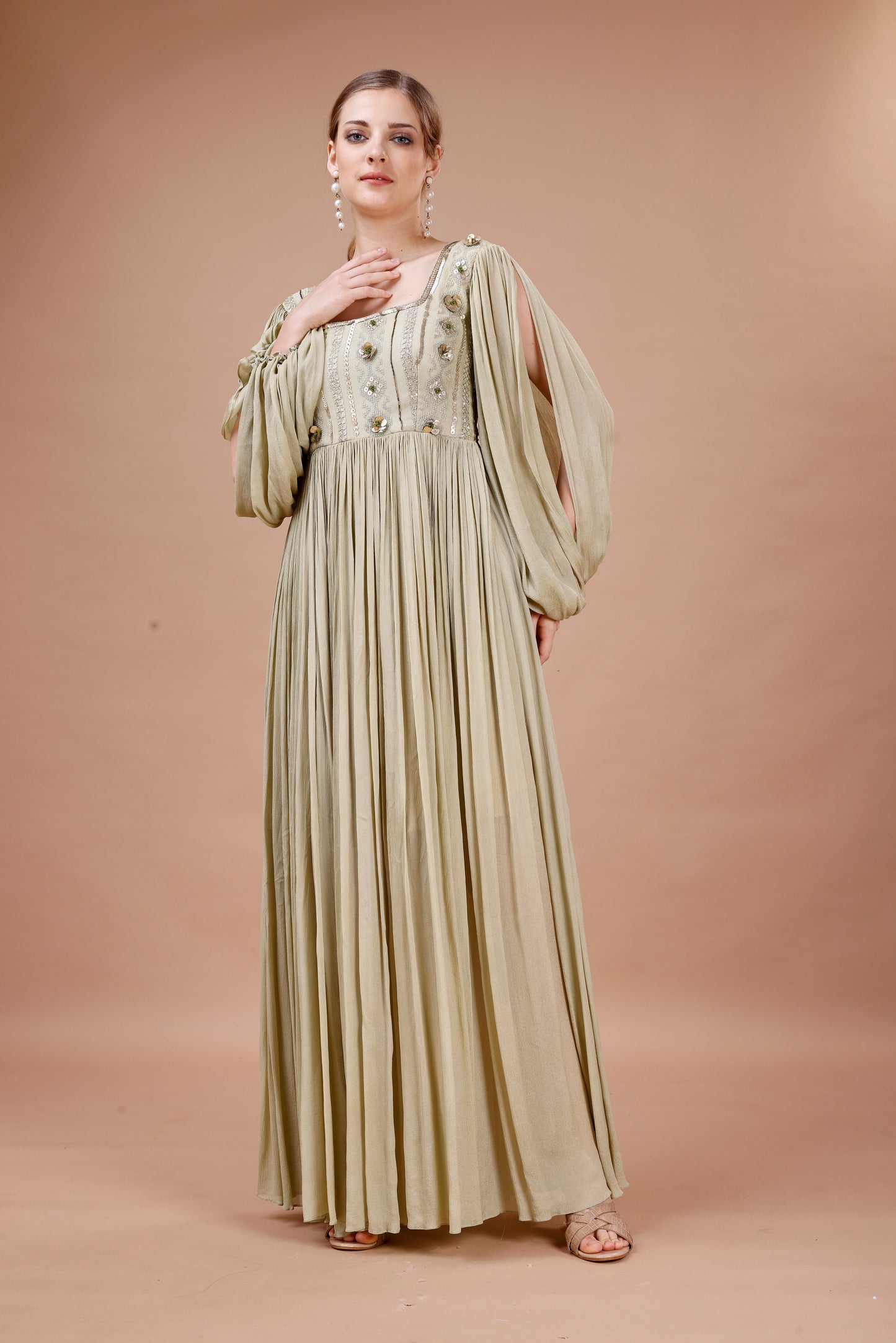 GREEN FULL LENGTH DRESS