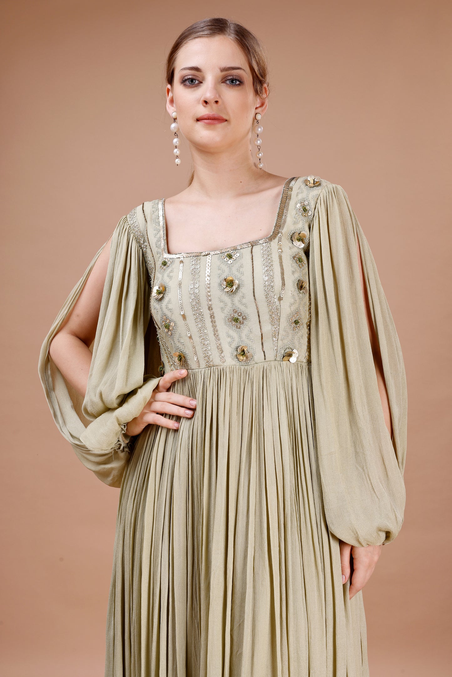 GREEN FULL LENGTH DRESS