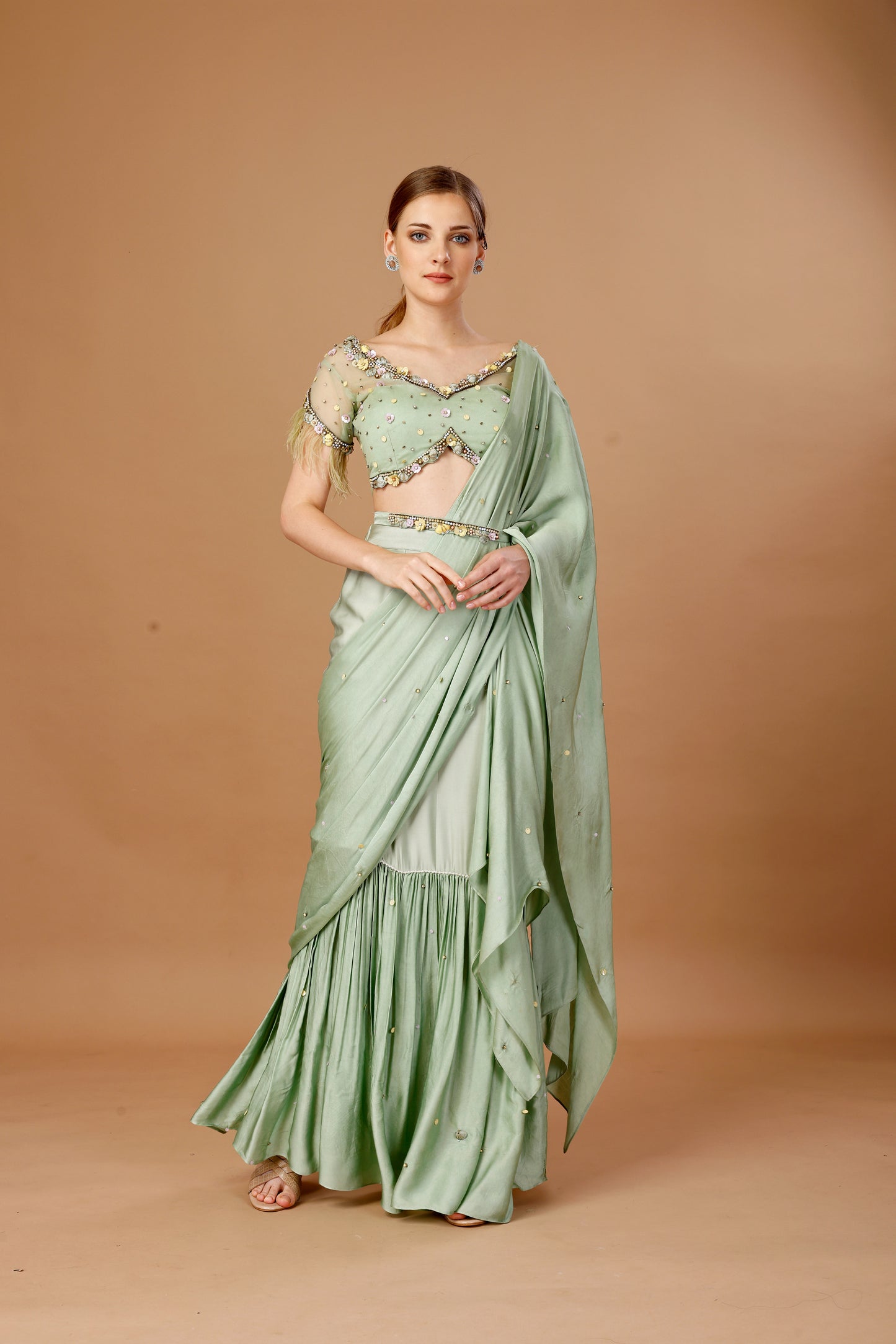 GREEN PRE DRAPE SAREE