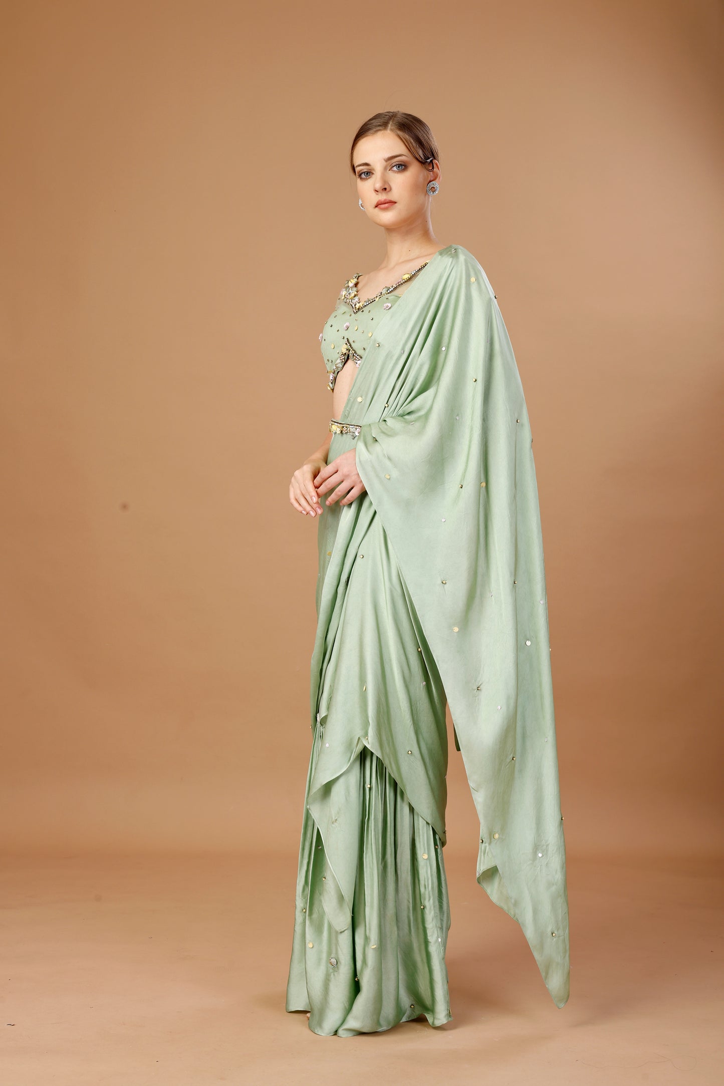 GREEN PRE DRAPE SAREE