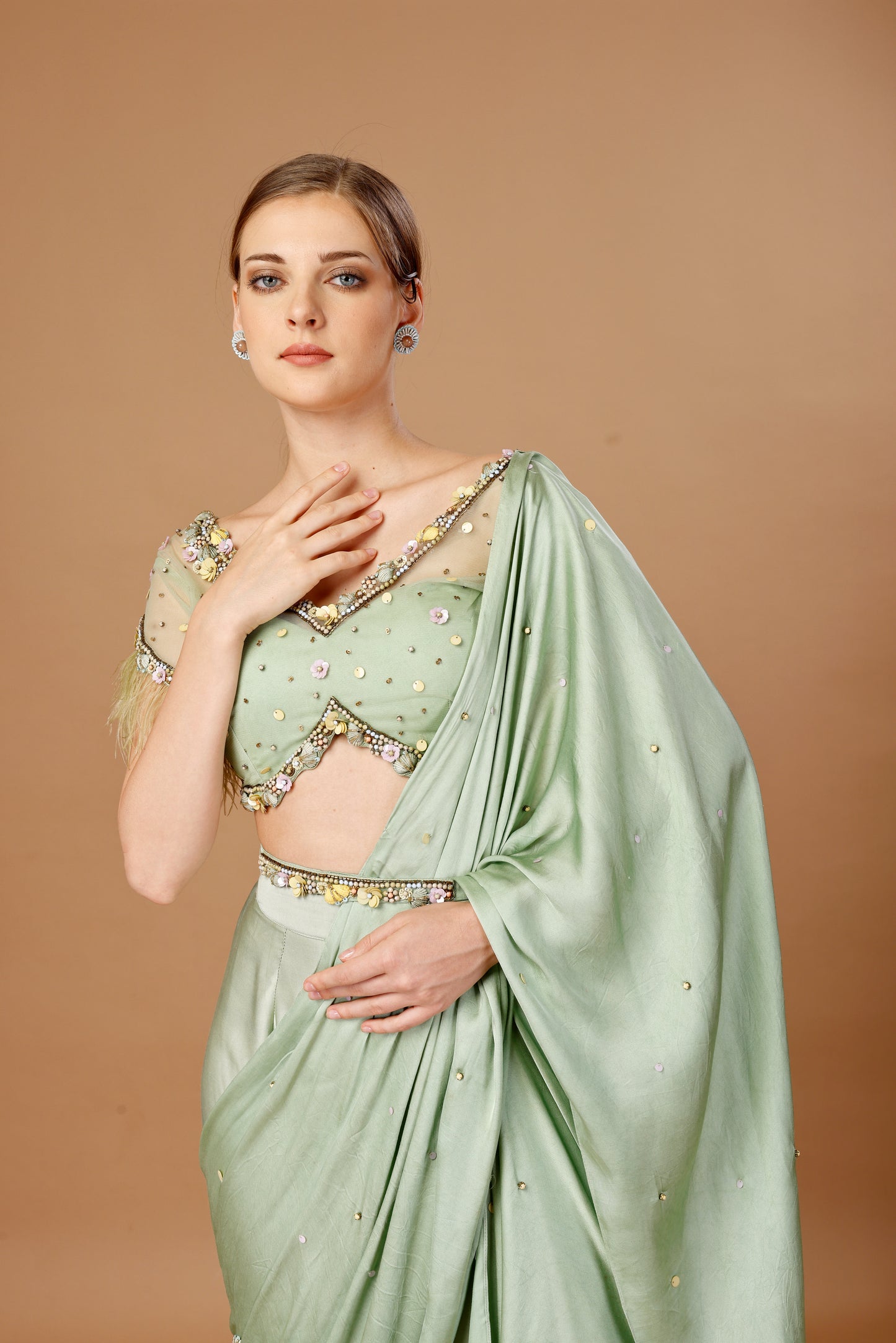 GREEN PRE DRAPE SAREE