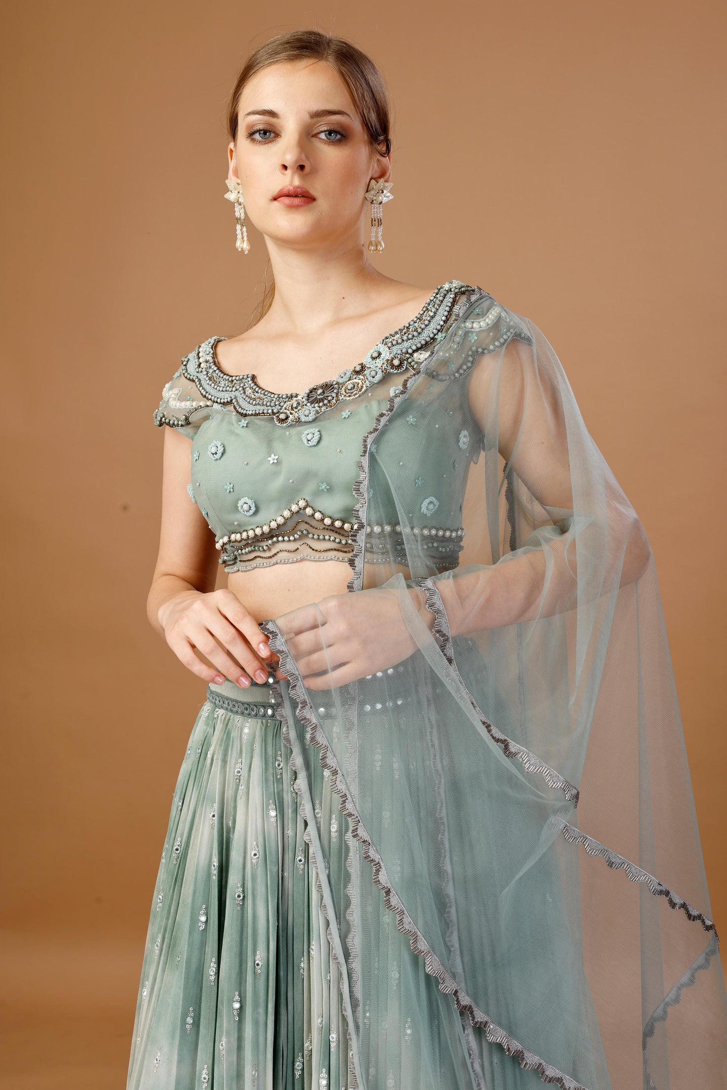 GREEN TIE AND DYE LEHENGA SET