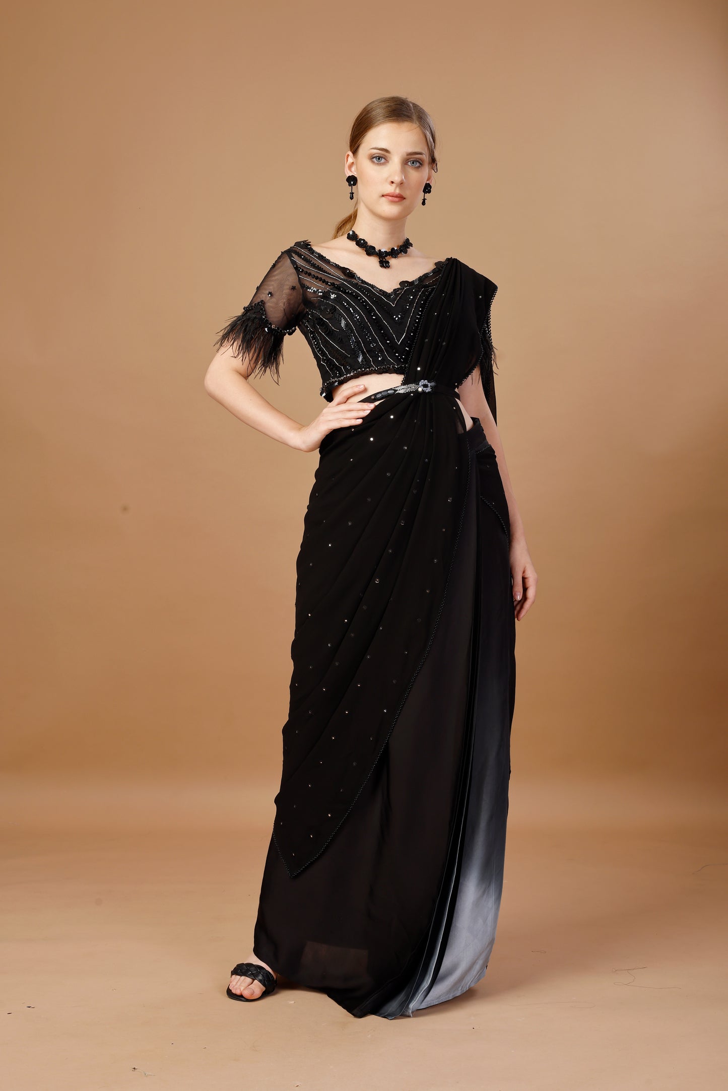 BLACK PRE DRAPE SAREE