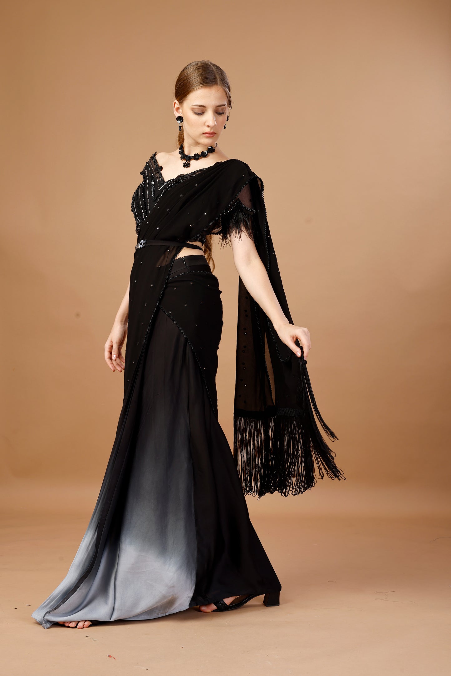 BLACK PRE DRAPE SAREE