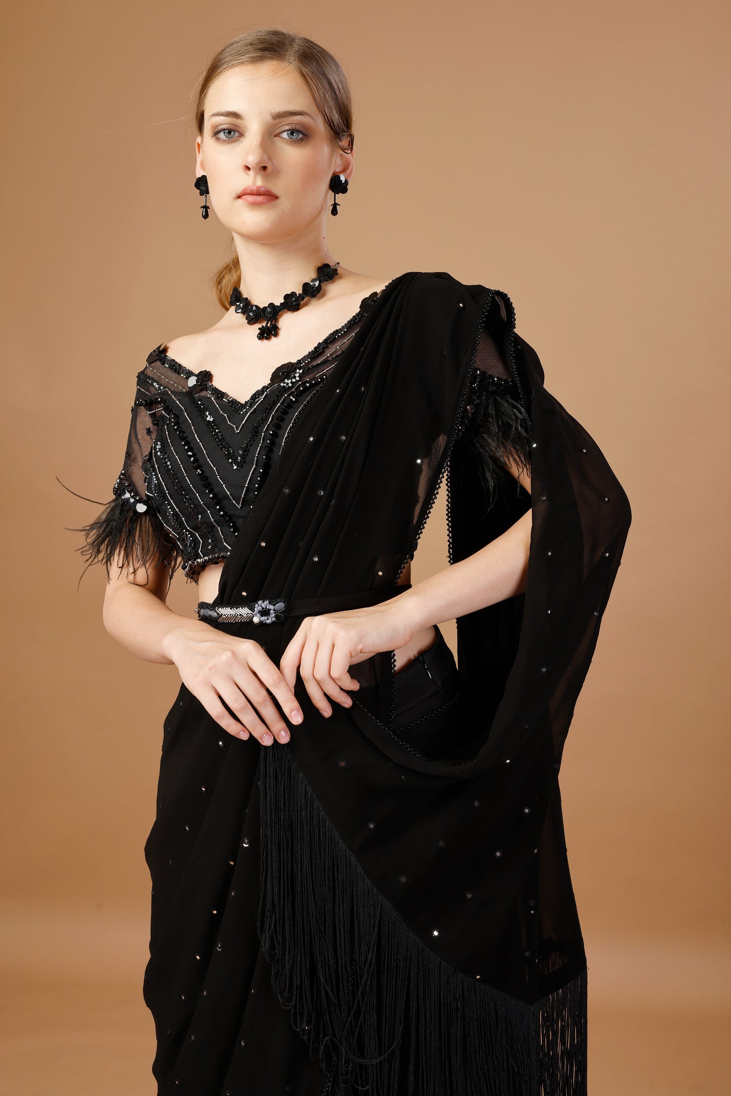 BLACK PRE DRAPE SAREE