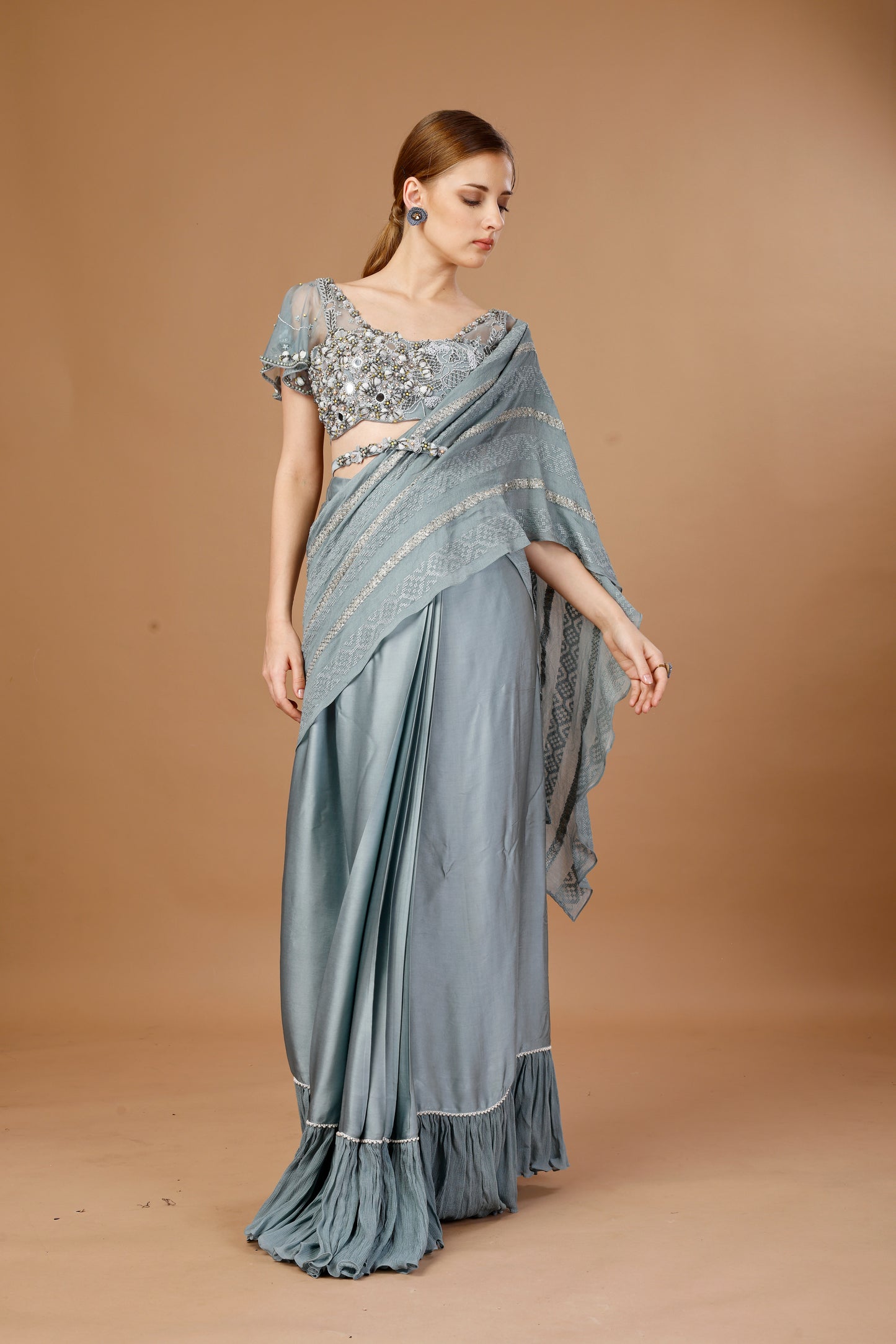 BLUE PRE DRAPE SAREE