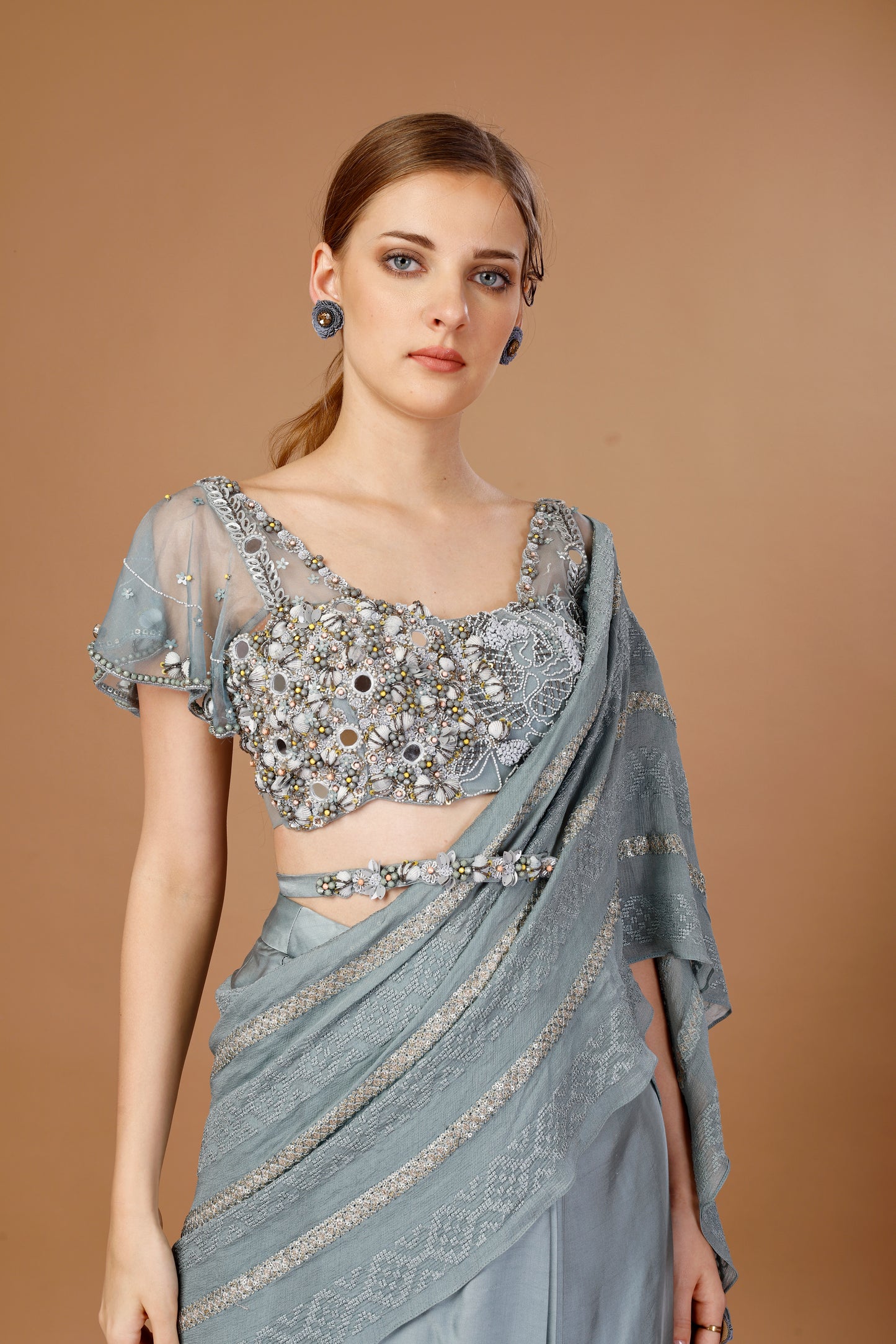 BLUE PRE DRAPE SAREE