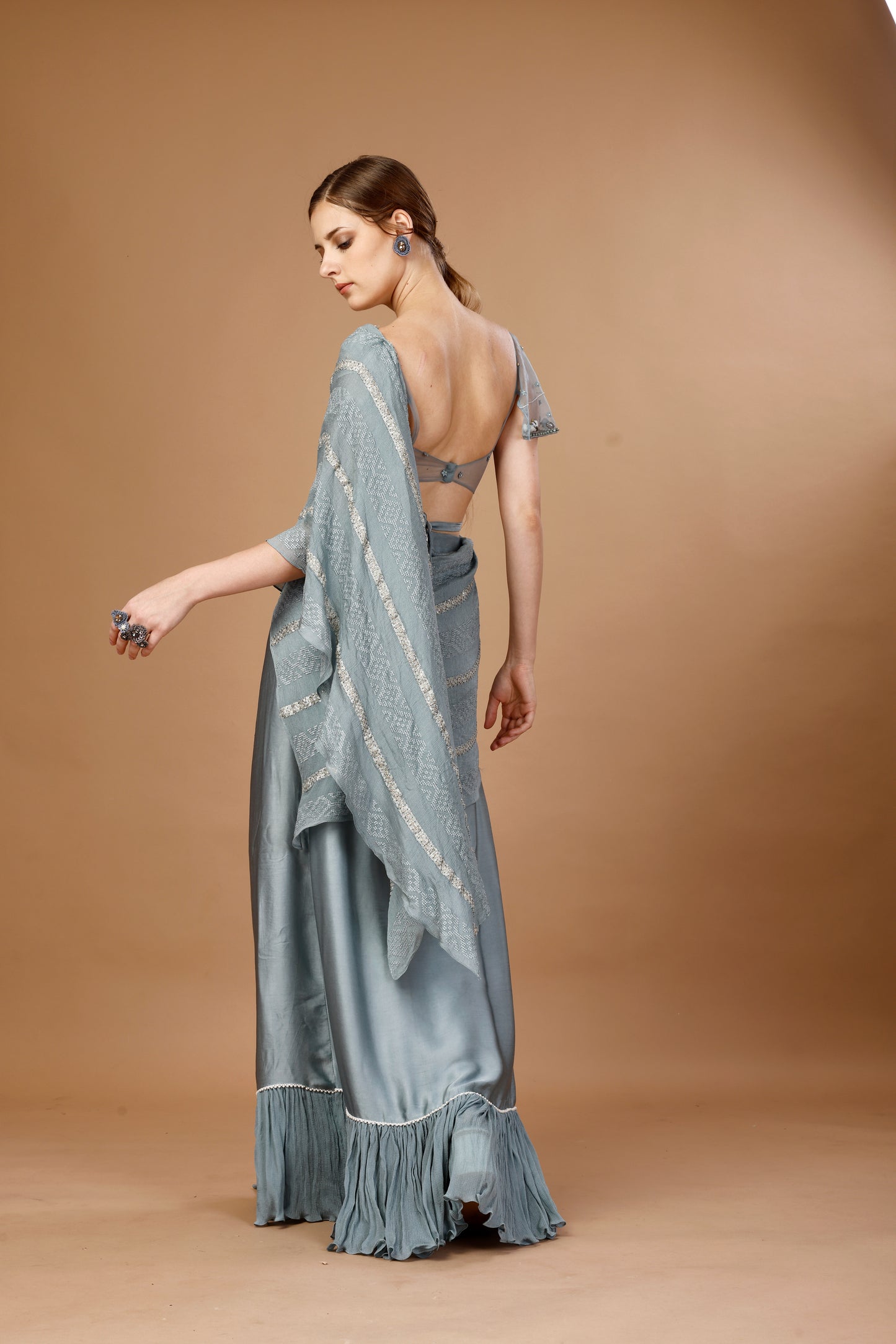 BLUE PRE DRAPE SAREE
