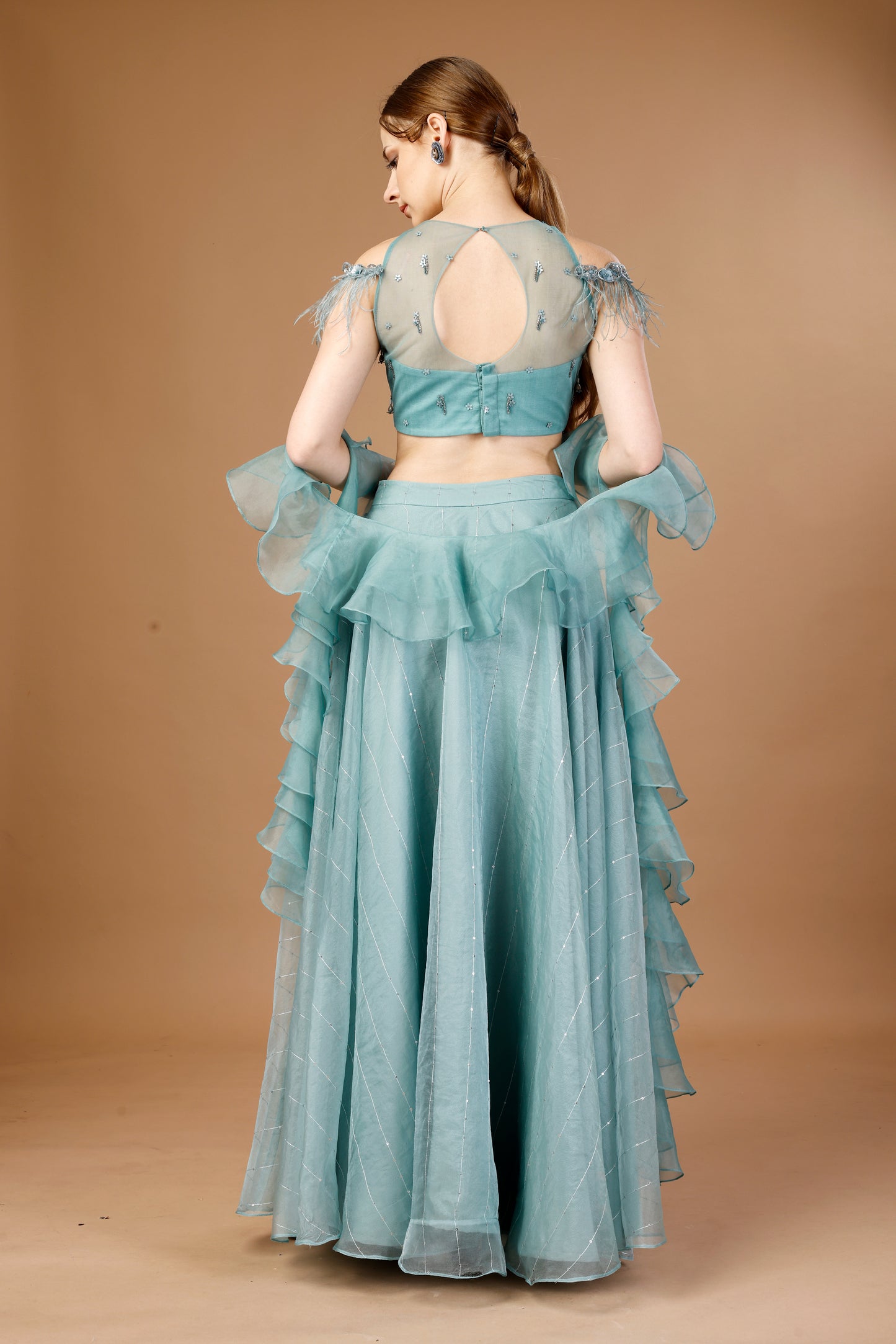 BLUE SKIRT TOP SET WITH RUFFLE DUPATTA