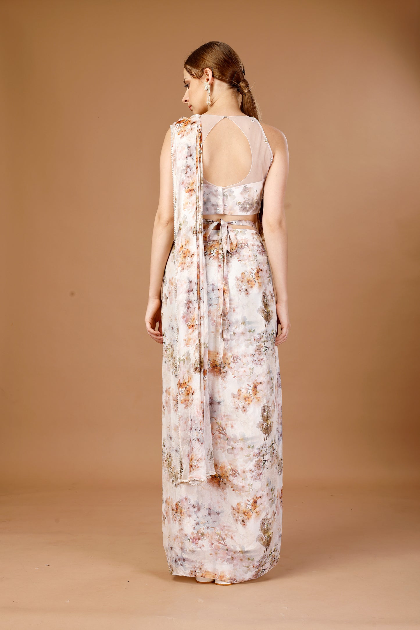 FLORAL PRINTED PRE DRAPE SAREE