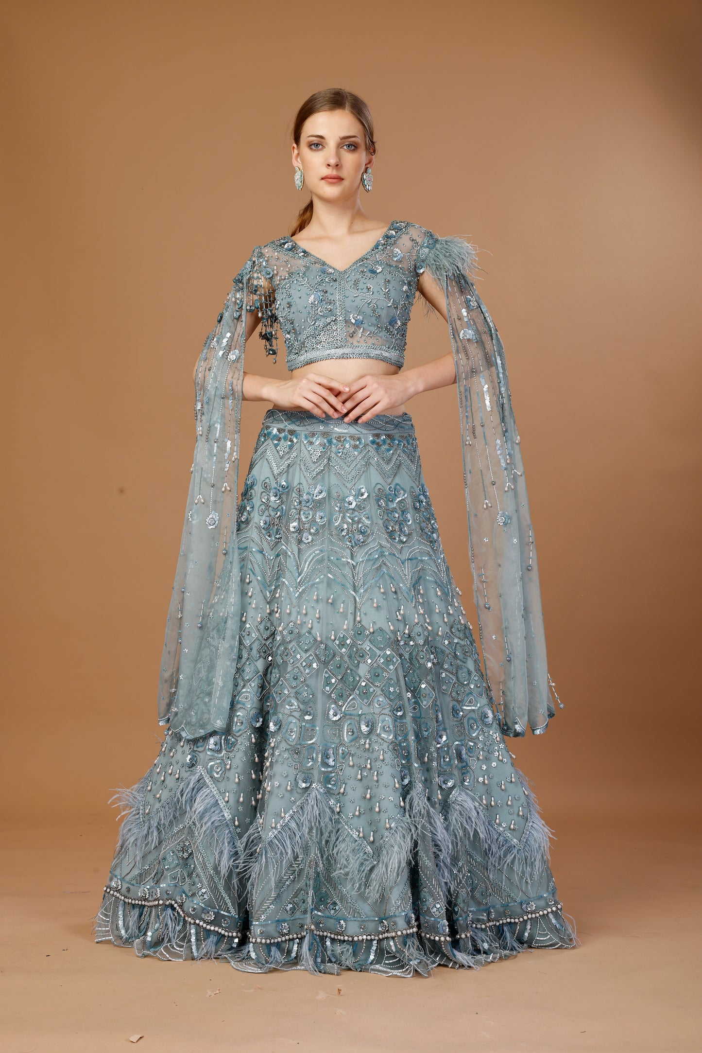 HEAVY LEHENGA SET WITH CAPE SLEEVES