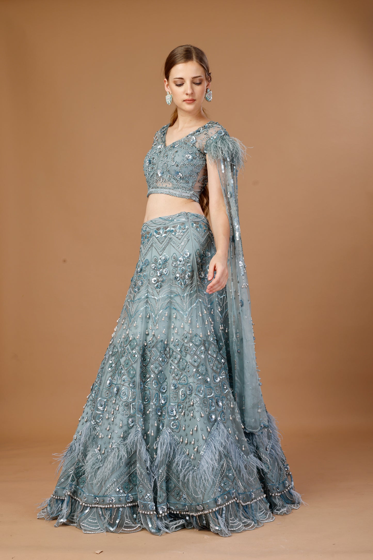 HEAVY LEHENGA SET WITH CAPE SLEEVES