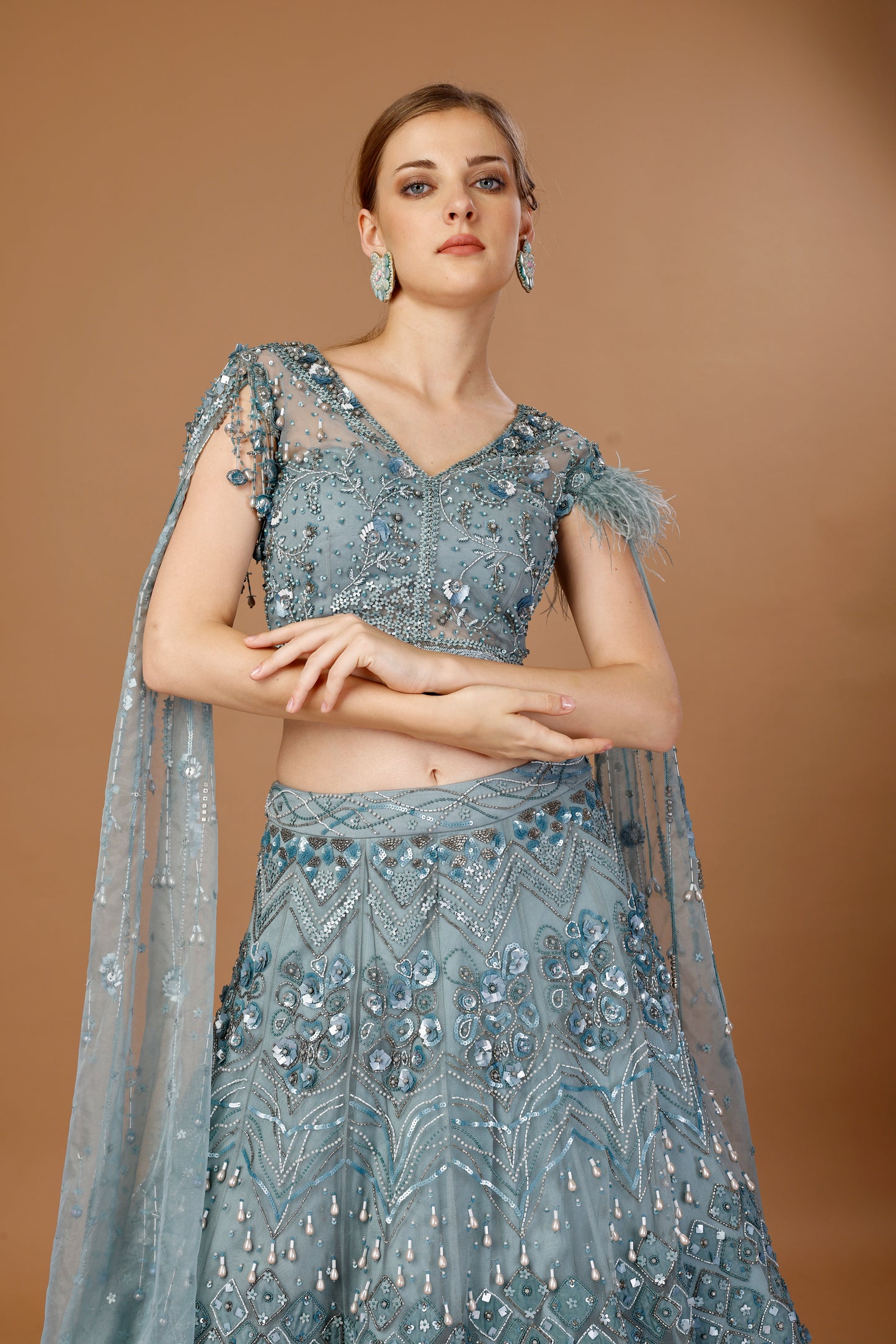 HEAVY LEHENGA SET WITH CAPE SLEEVES