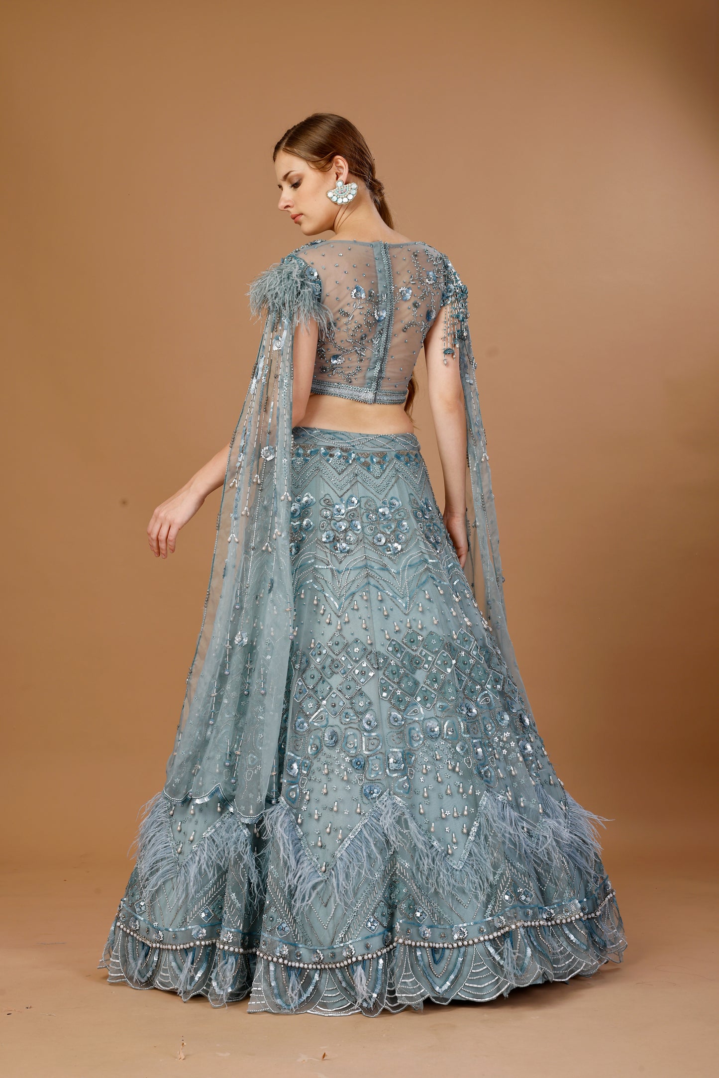 HEAVY LEHENGA SET WITH CAPE SLEEVES