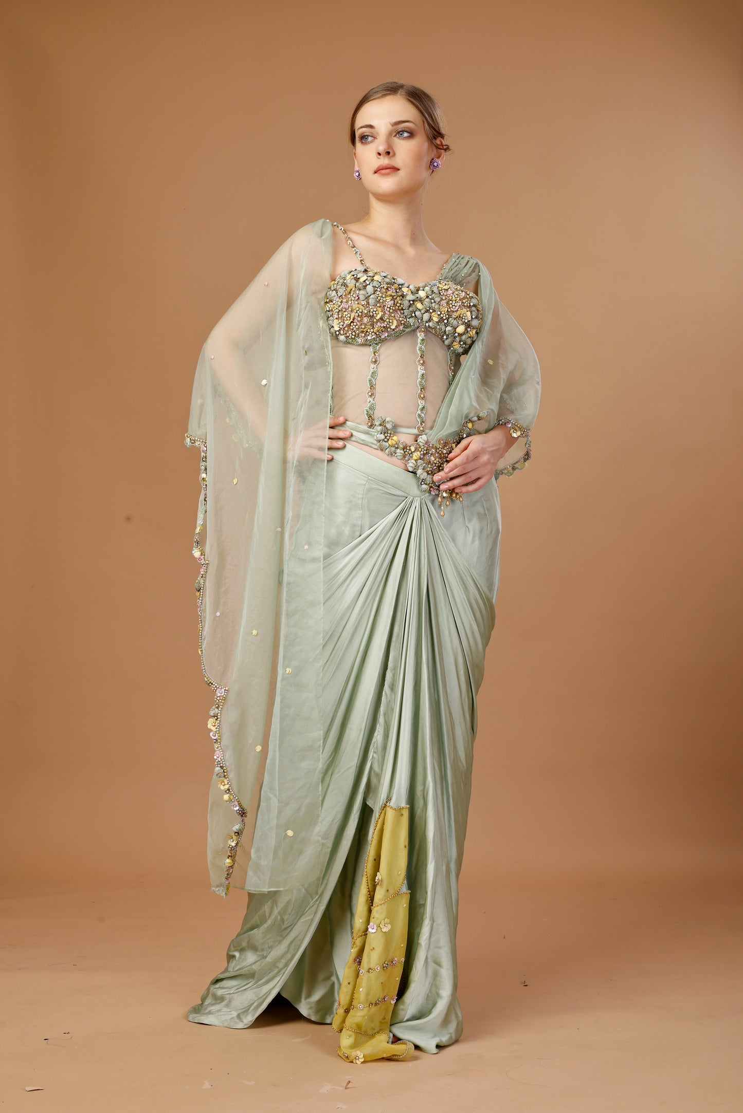 MINT GREEN CORSET SAREE
