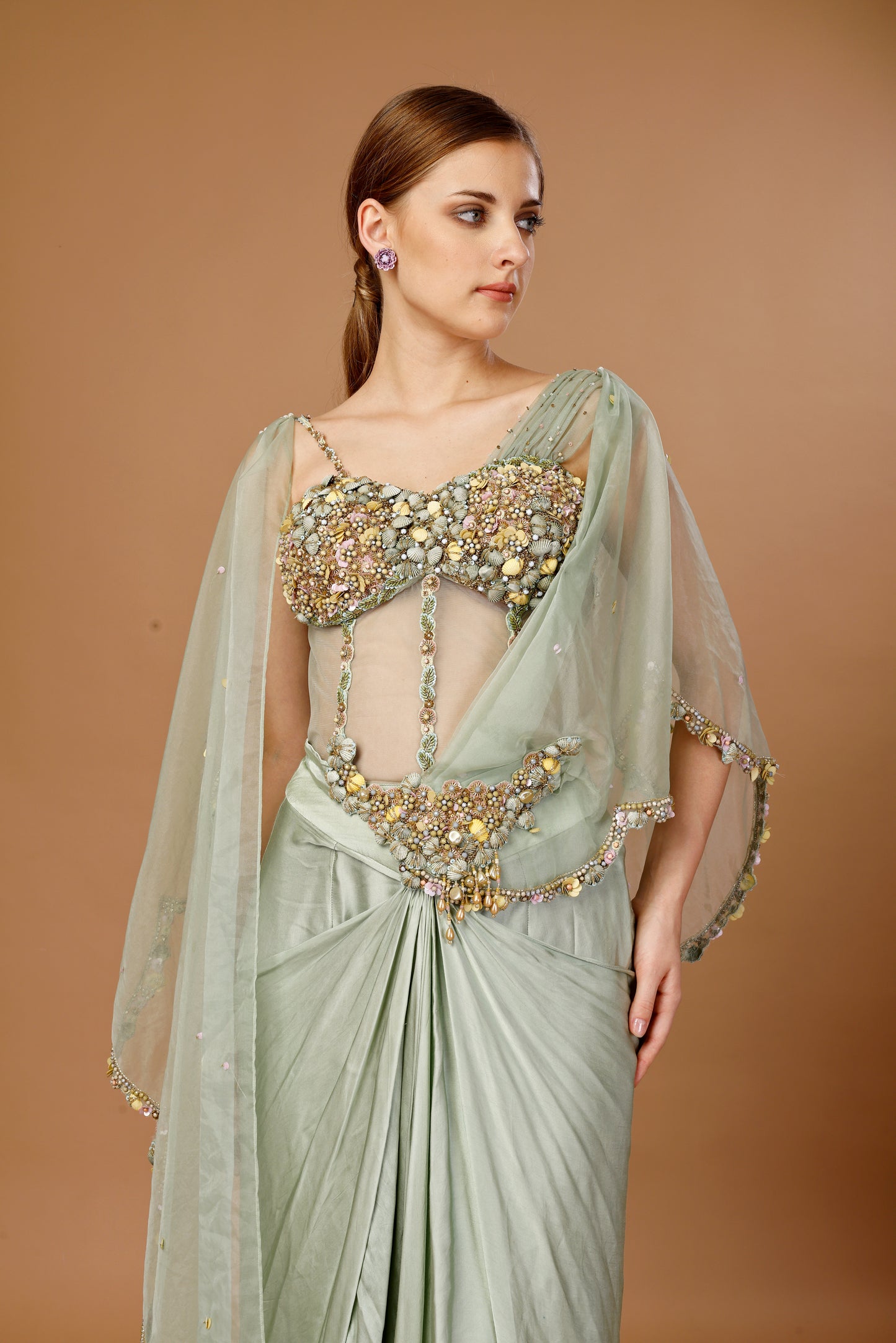 MINT GREEN CORSET SAREE