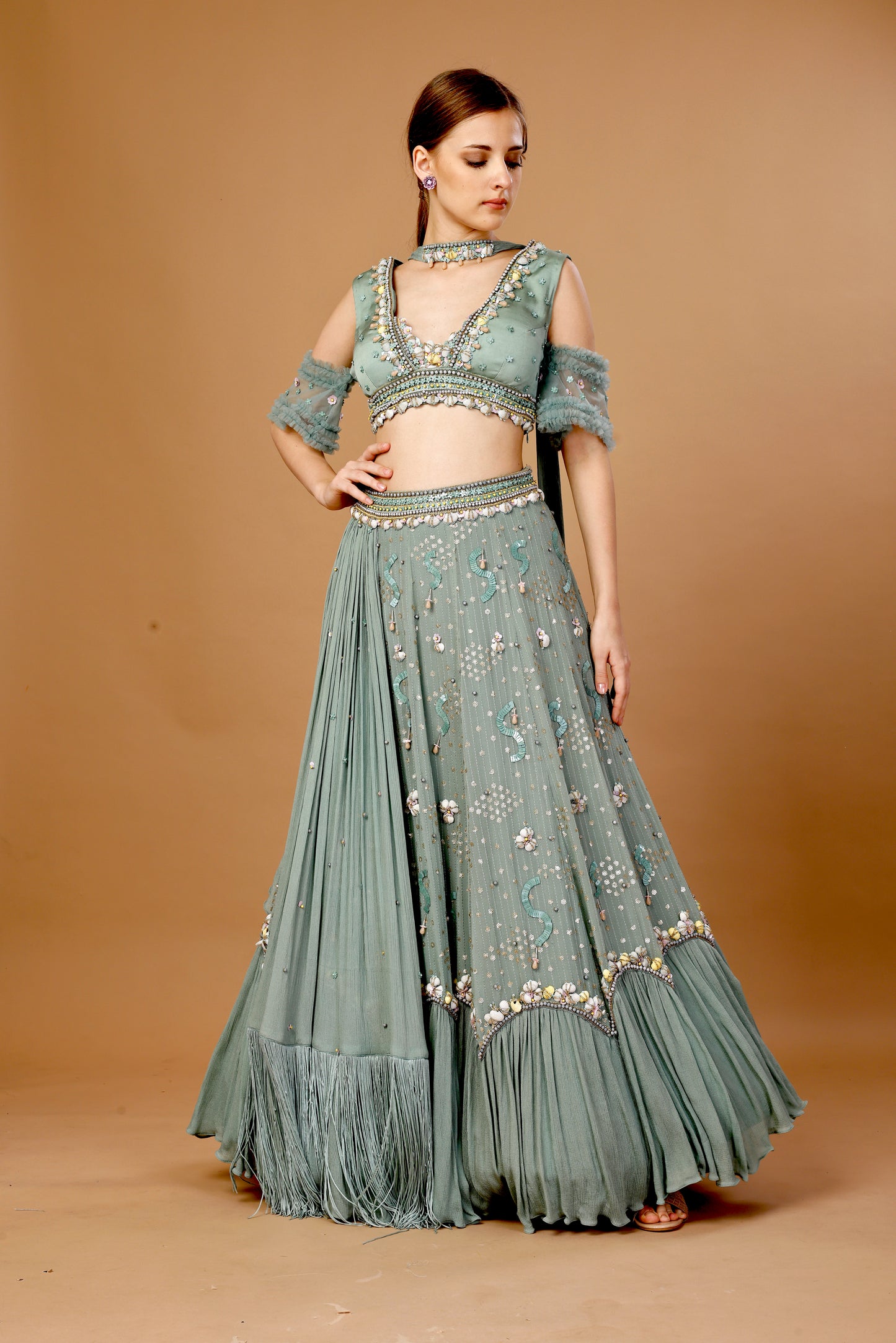 POWDER GREEN LEHENGA SET