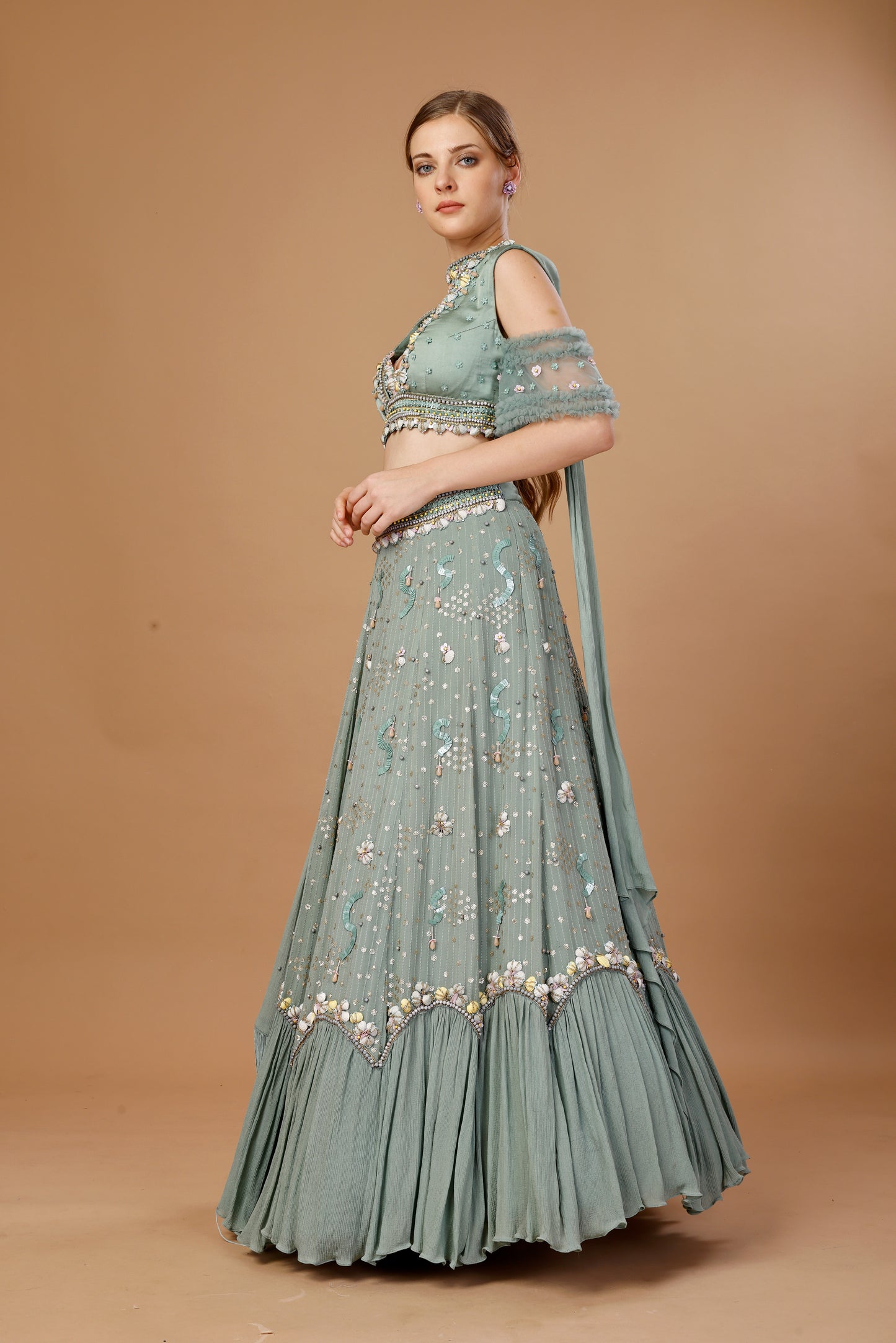 POWDER GREEN LEHENGA SET