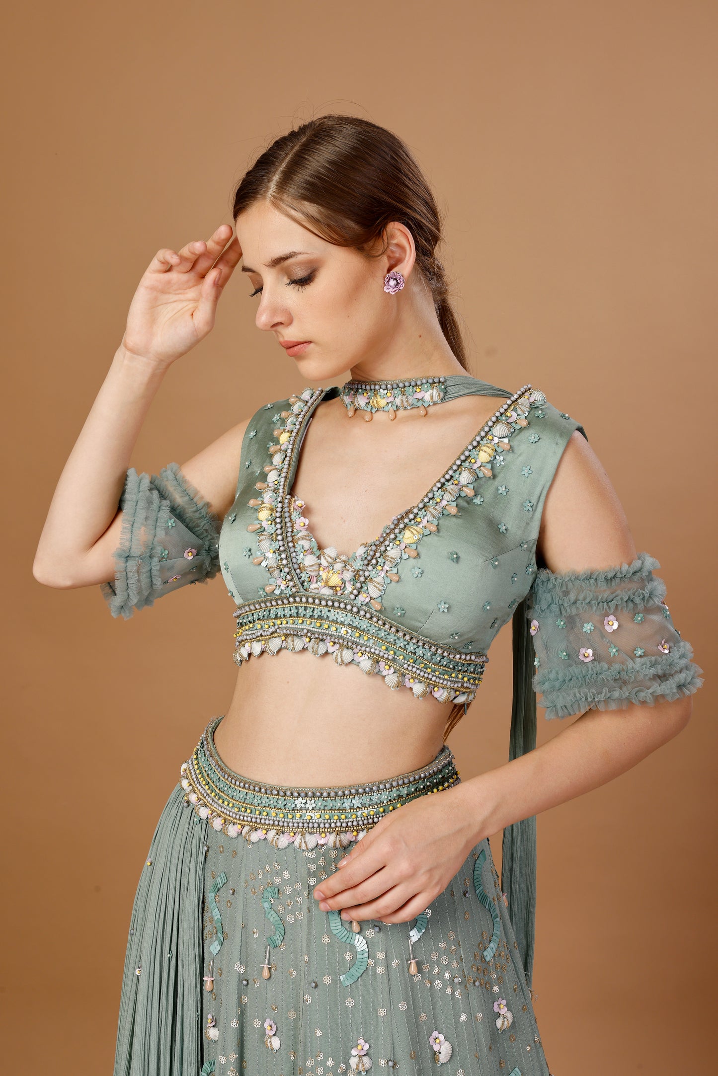 POWDER GREEN LEHENGA SET