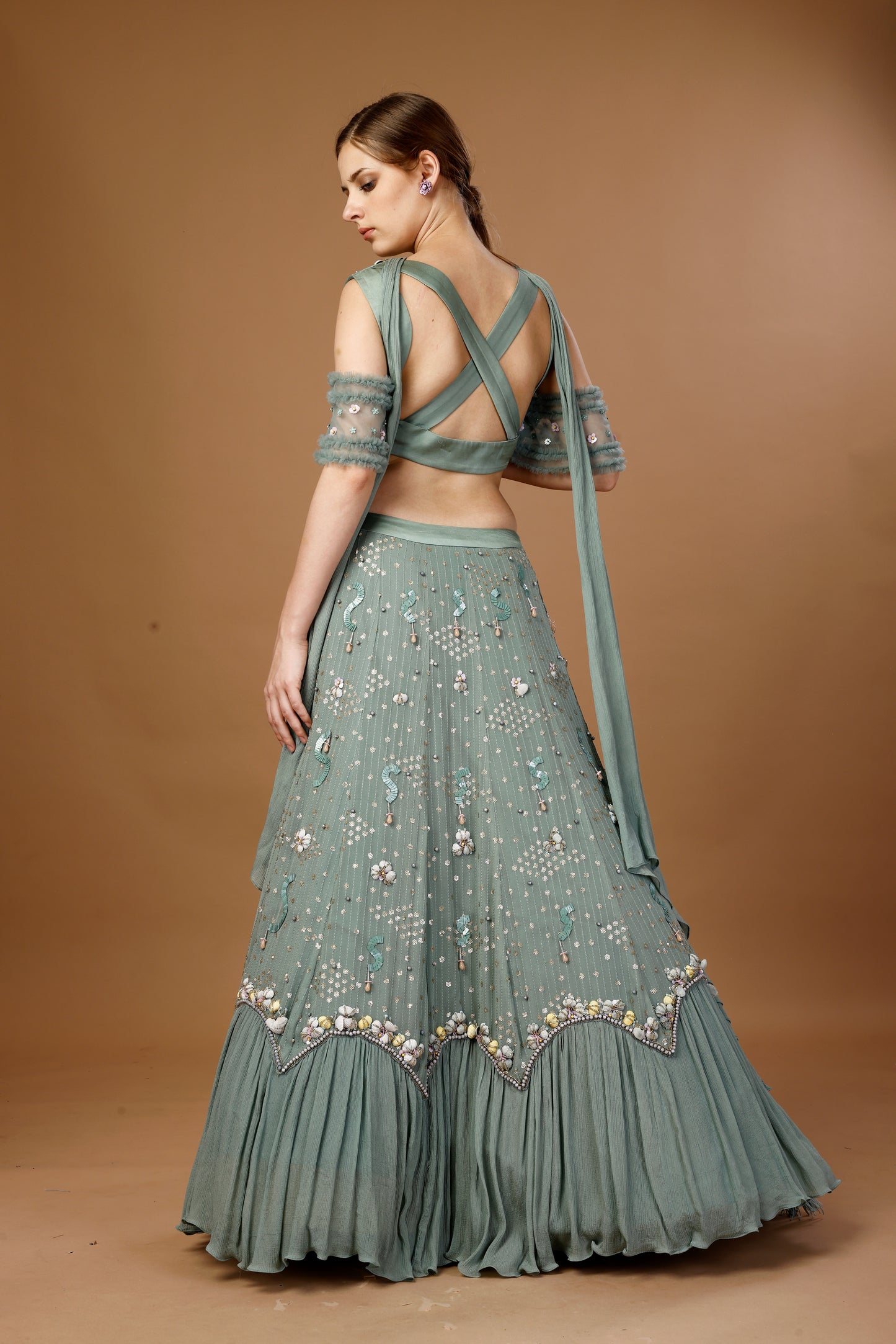 POWDER GREEN LEHENGA SET