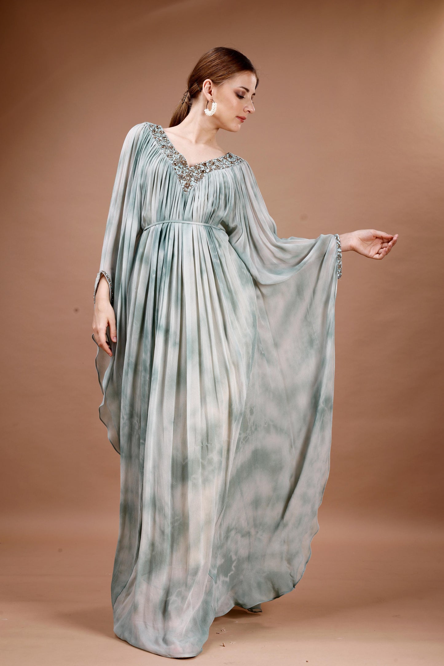 POWDER GREEN TYE AND DYE FULL LENGTH KAFTAN