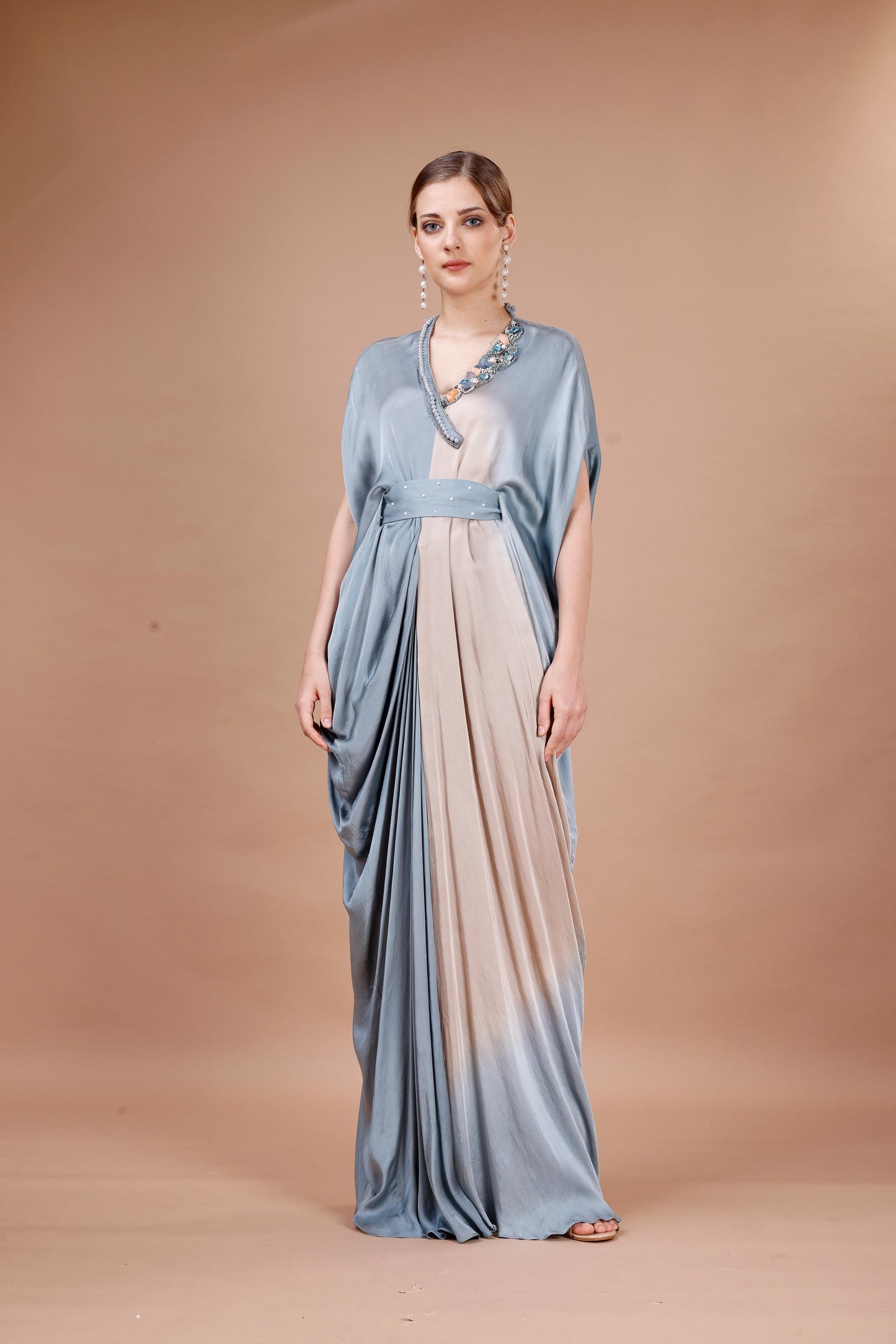 BLUE TIE DYE KAFTAN WITH BELT