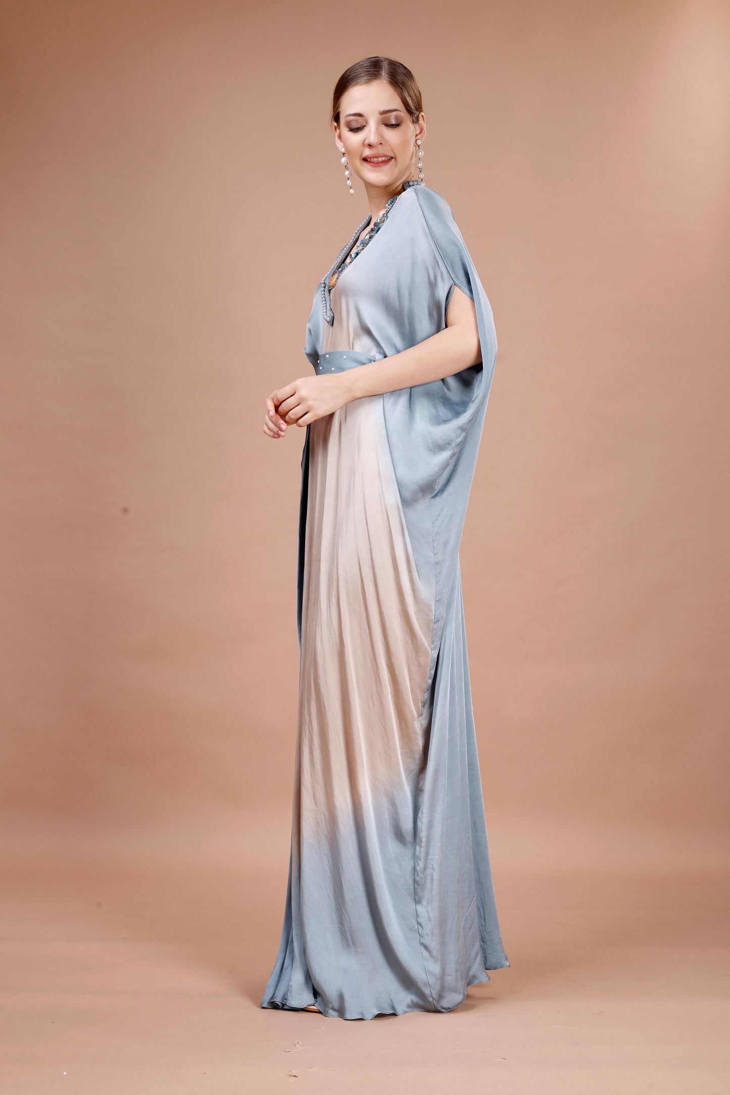 BLUE TIE DYE KAFTAN WITH BELT