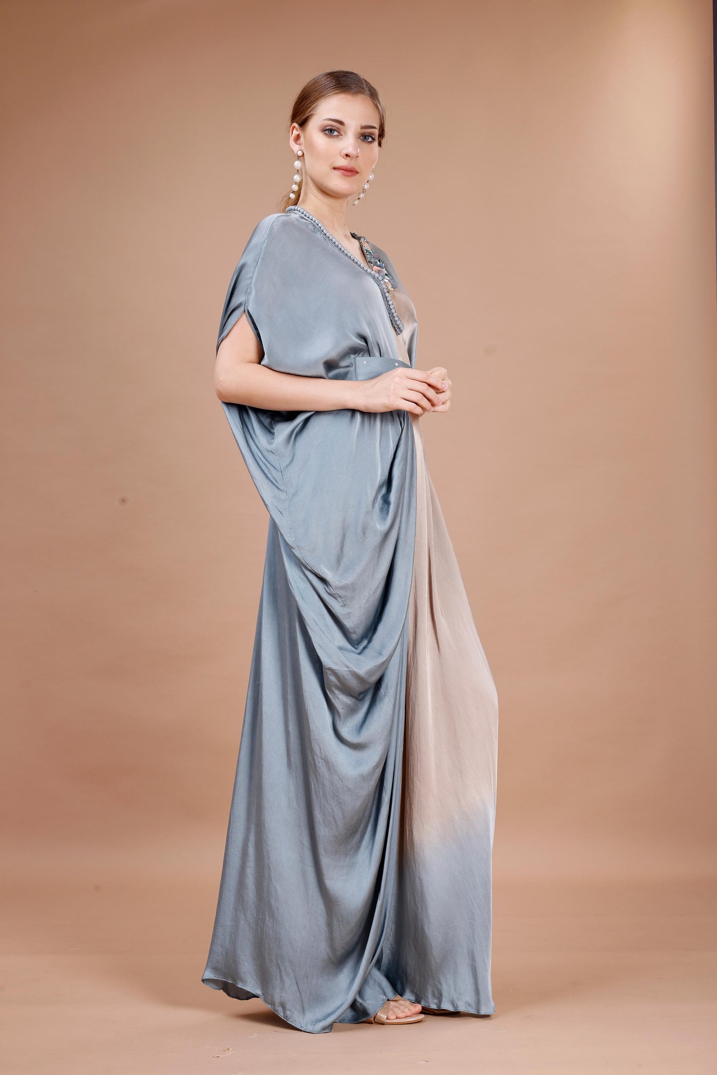 BLUE TIE DYE KAFTAN WITH BELT