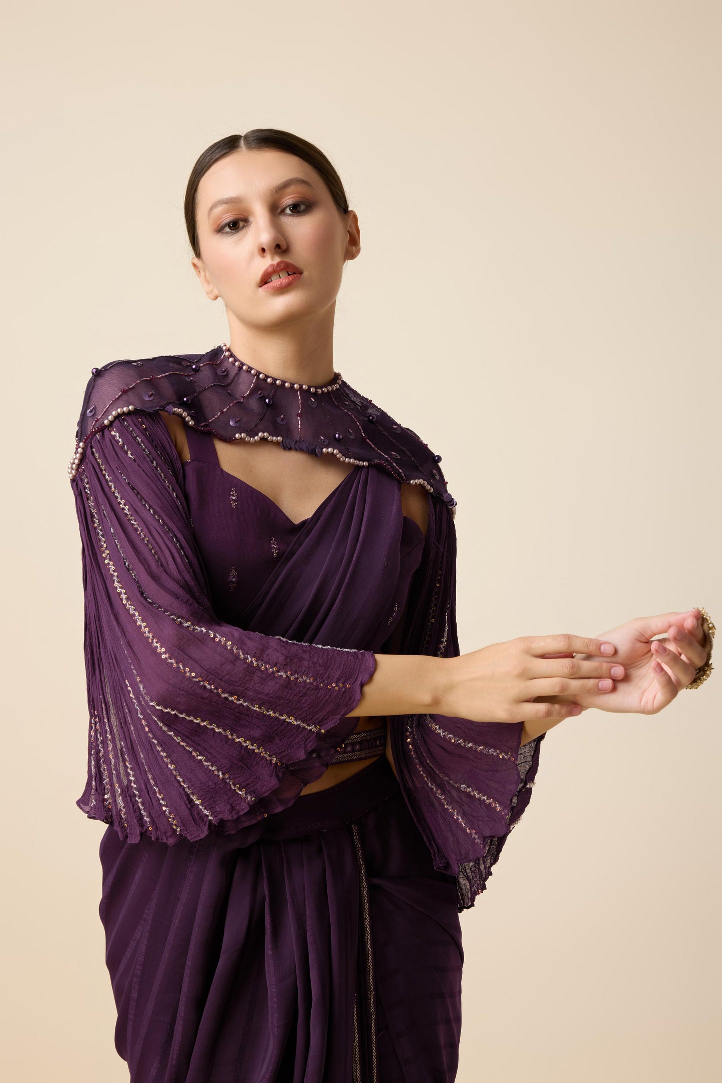 READY SAREE WITH SHORT CAPE AND BLOUSE