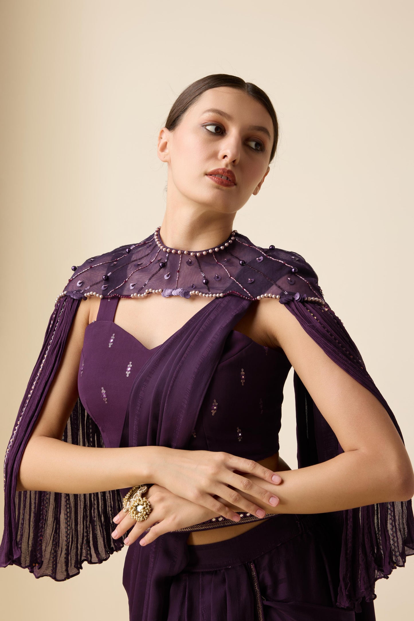 READY SAREE WITH SHORT CAPE AND BLOUSE