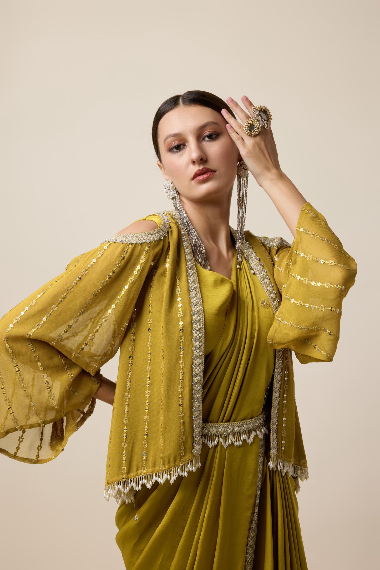 READY SAREE WITH JACKET LOOK