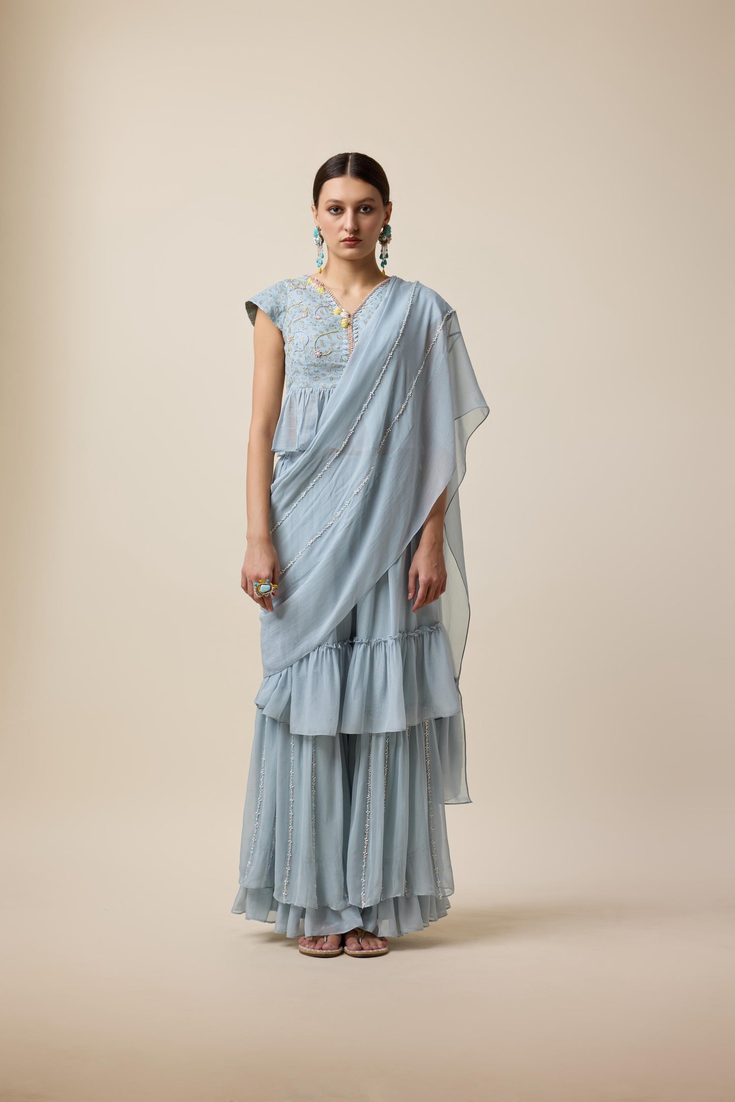 SHARARA SAREE WITH PEPLUM TOP AND DUPATTA