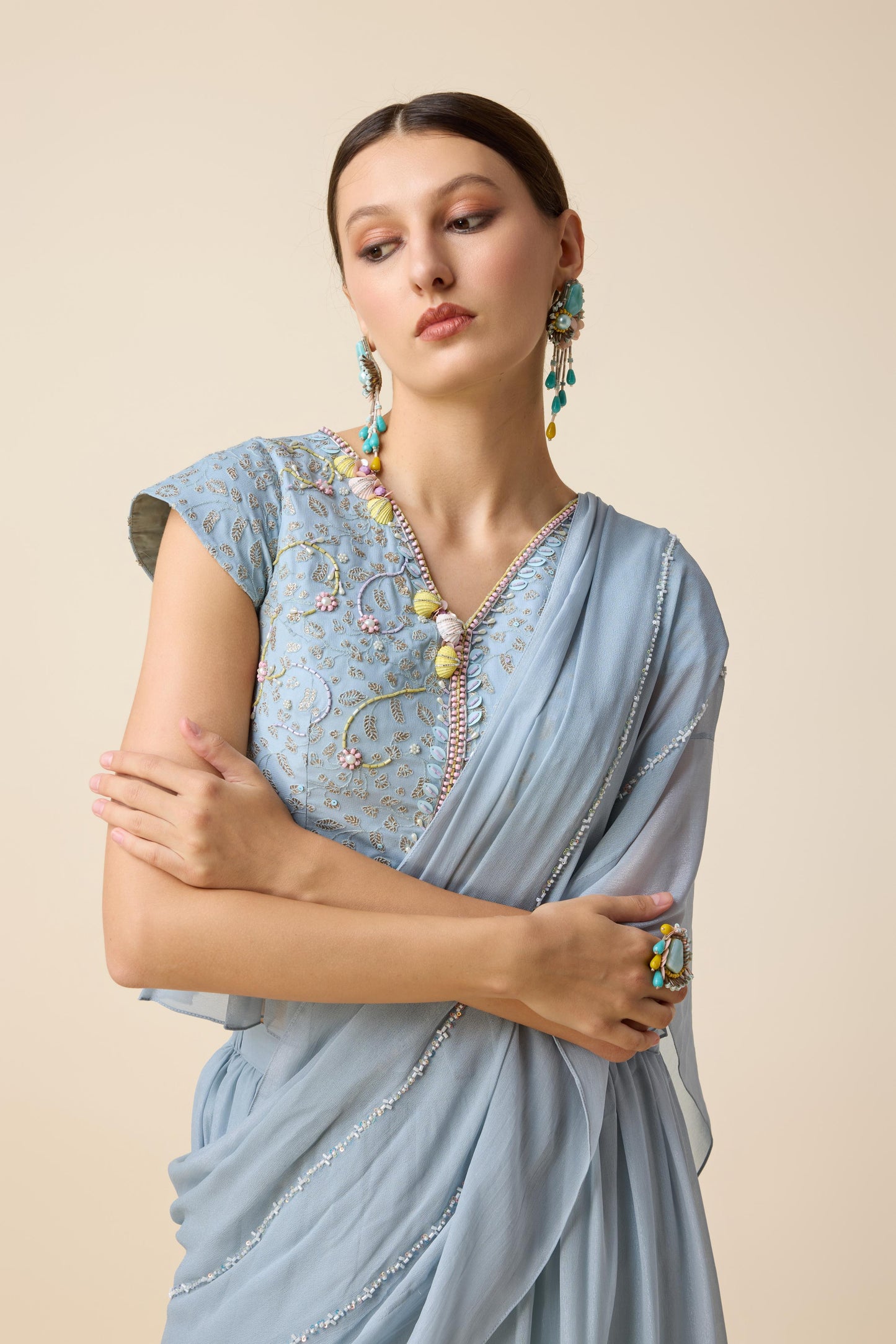 SHARARA SAREE WITH PEPLUM TOP AND DUPATTA