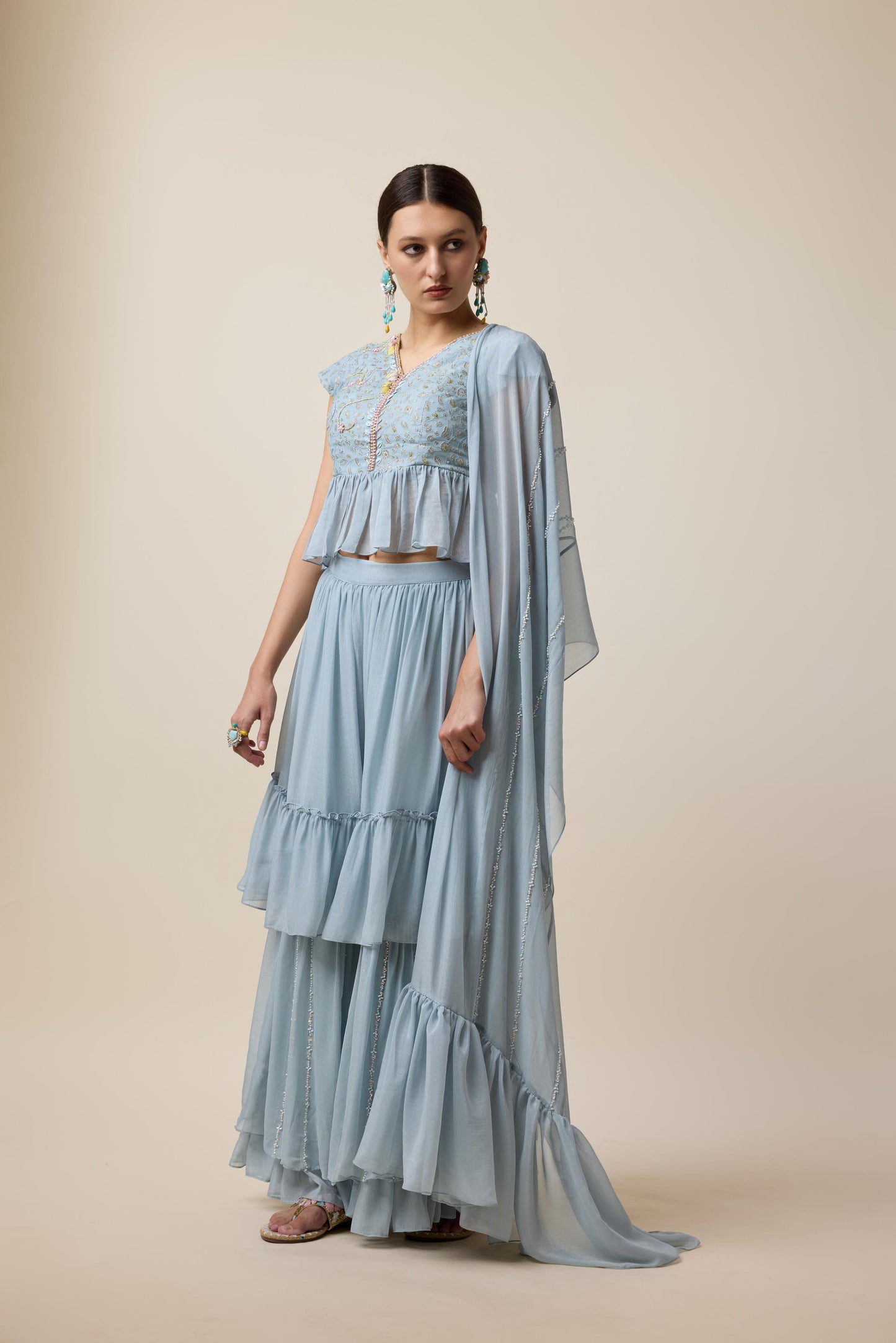 SHARARA SAREE WITH PEPLUM TOP AND DUPATTA