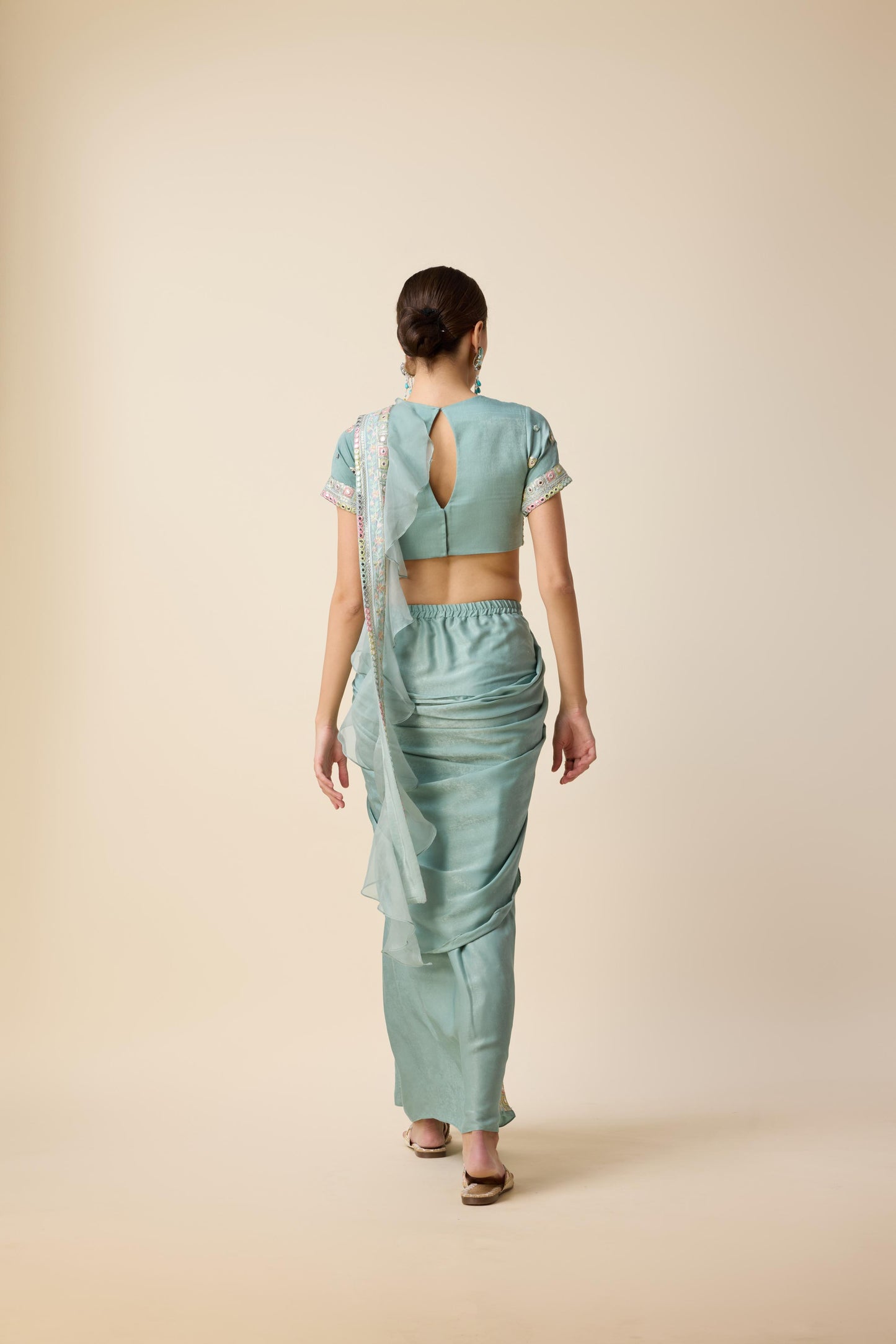 READY SAREE WITH MULTI COLOUR MIRROR WORK