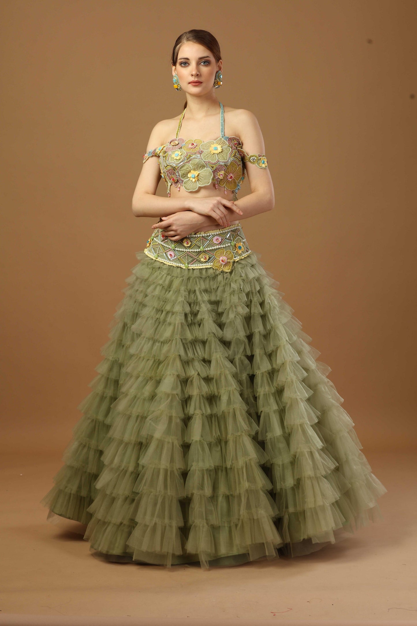 Heavy Frill skirt in net with off shoulder blouse
