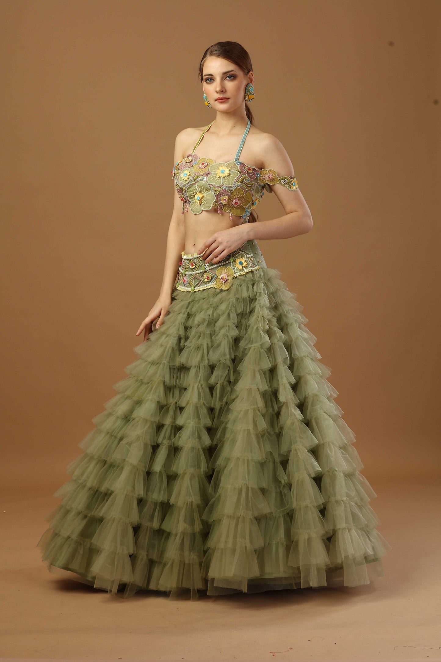 Heavy Frill skirt in net with off shoulder blouse