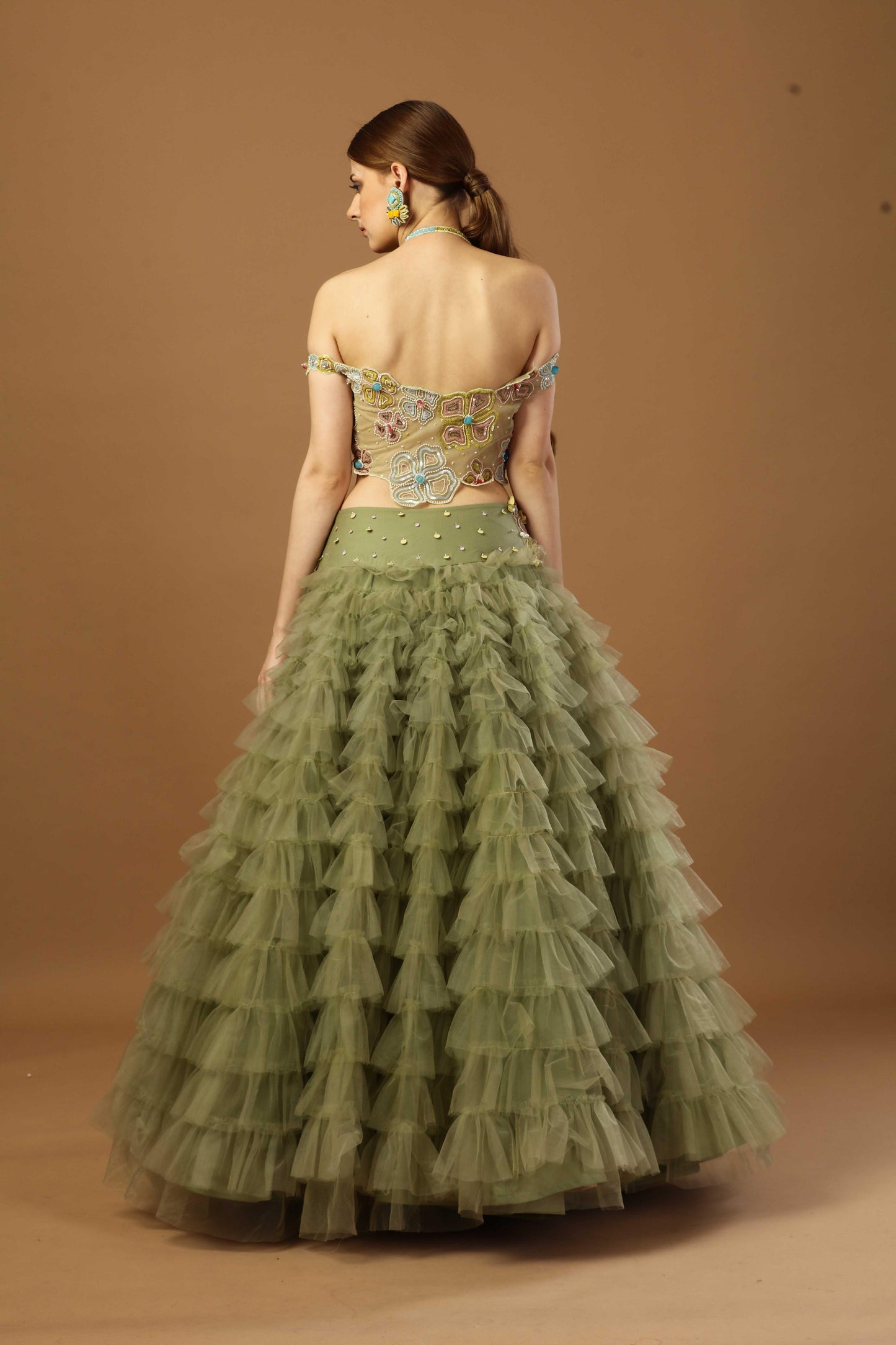 Heavy Frill skirt in net with off shoulder blouse