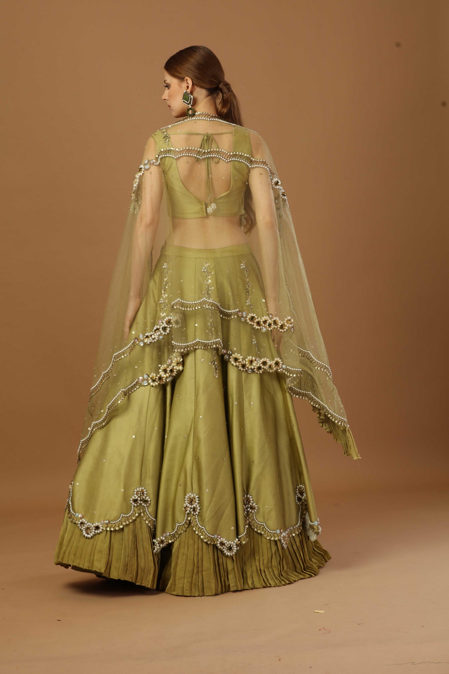 Olive Lehanga with blouse and heavy dupatta