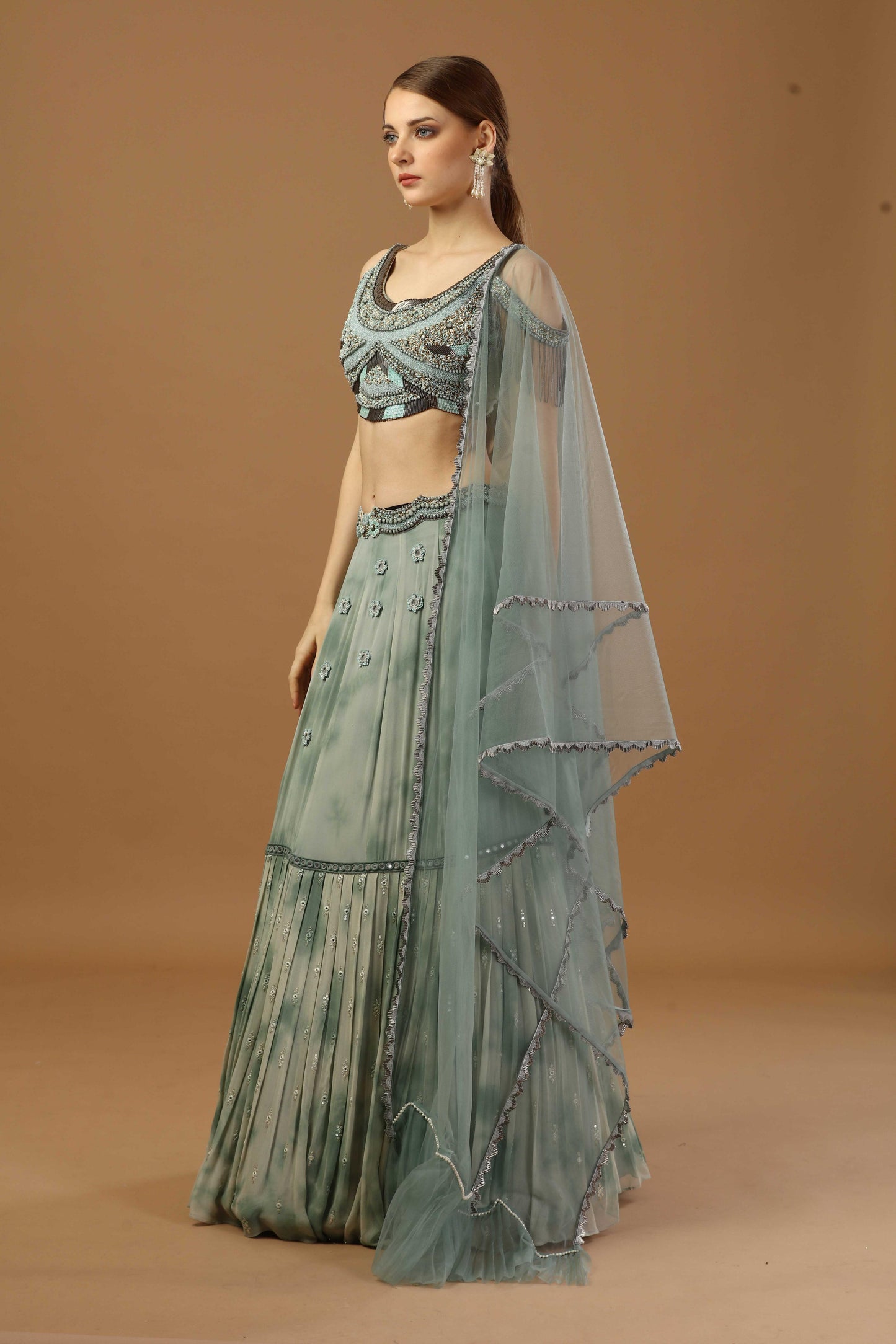 Tye dye Georgette skirt with blouse and dupatta