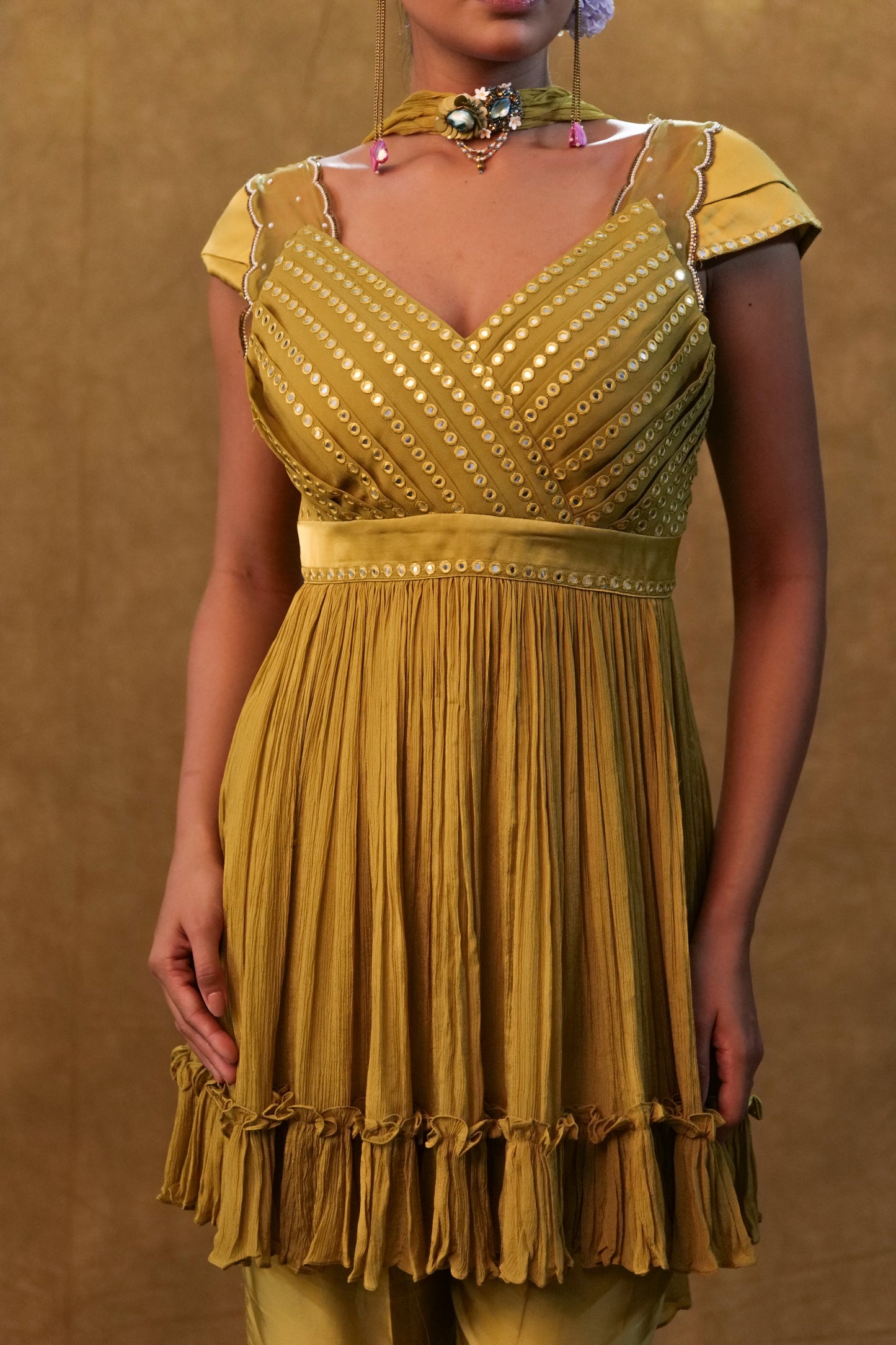 Sharara set paired with flared top and neck dupatta