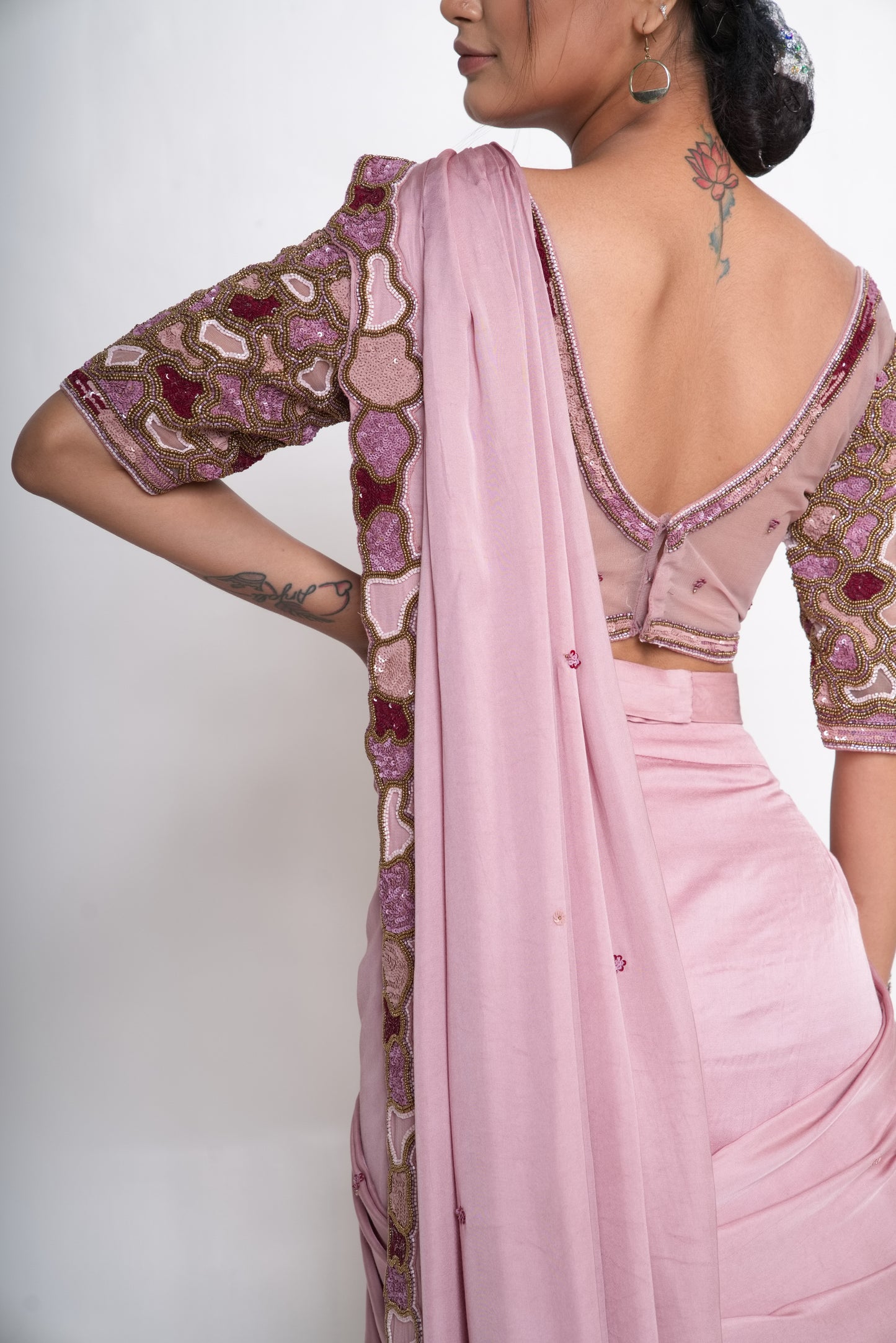 Lavender pre-draped lehenga saree with belt