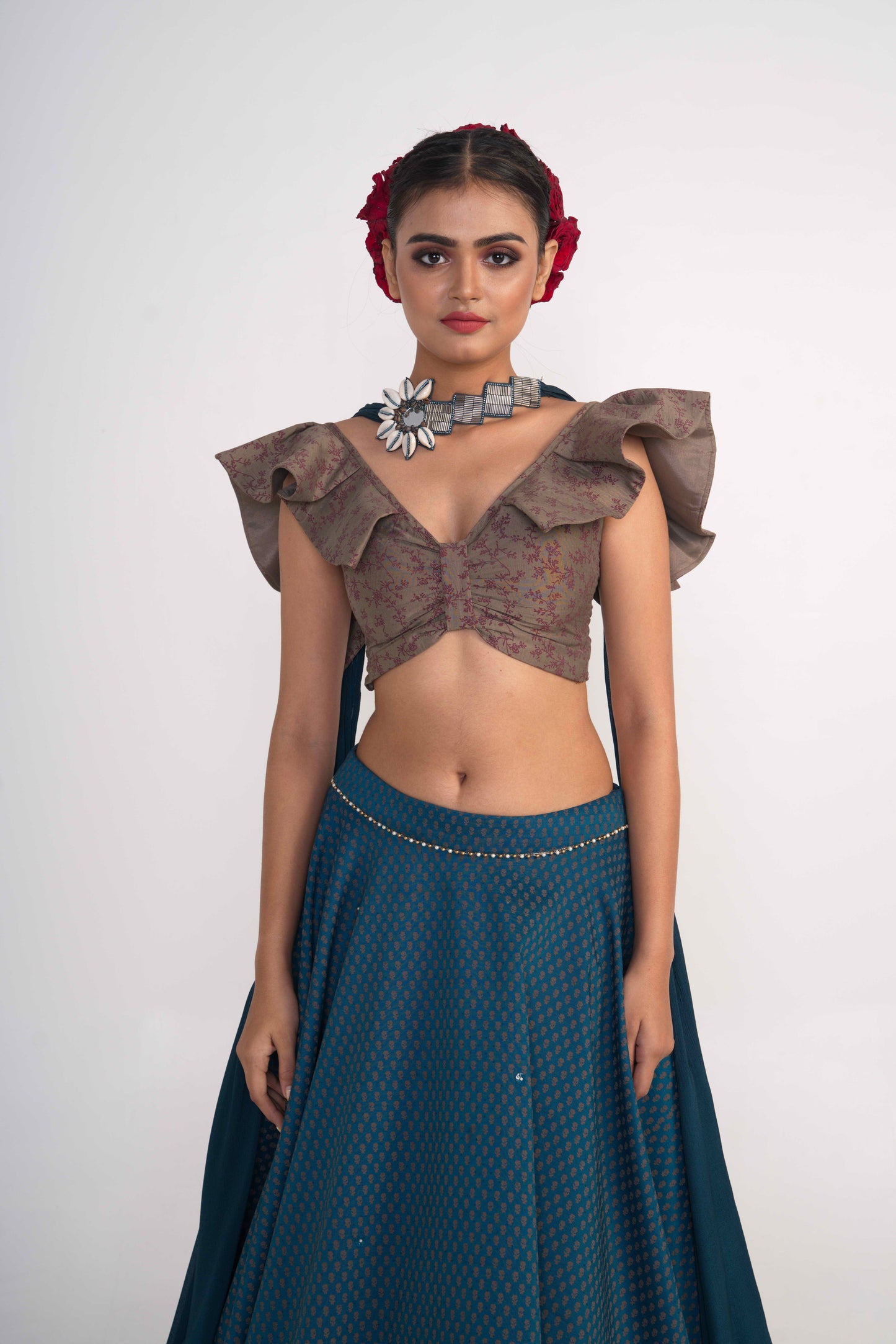 Teal Silk Lehenga Set