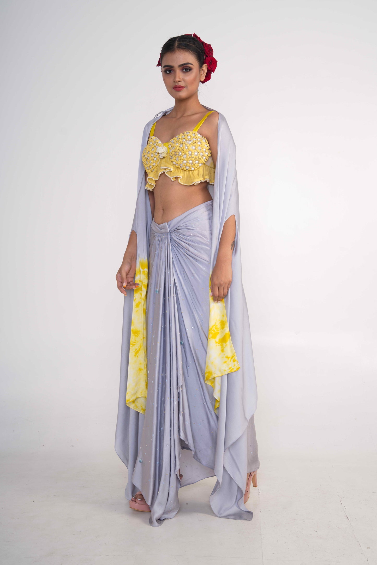 Ice Blue Co-Ord Set With shrug