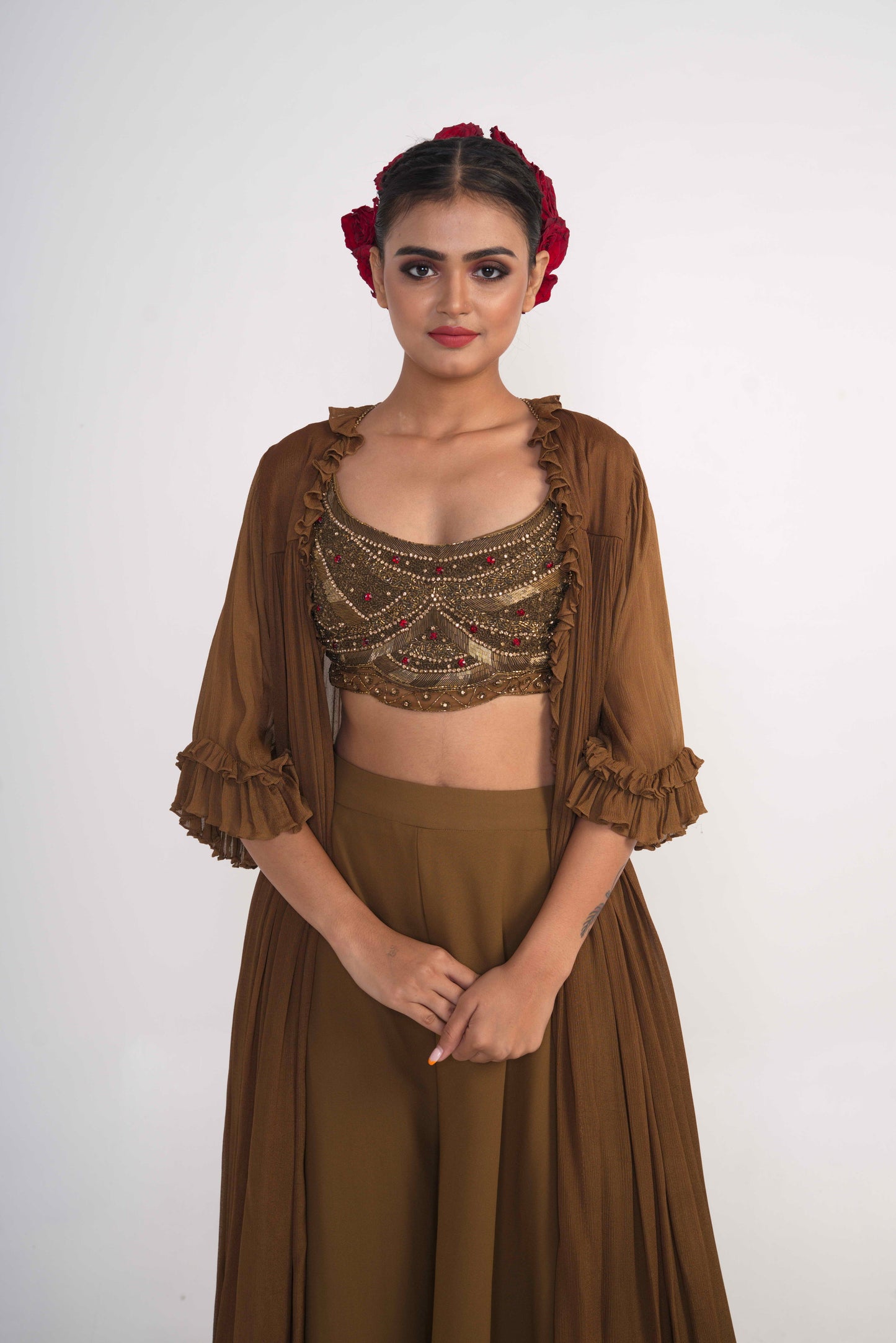 Chocolate Brown Chiffon Co-ord Set