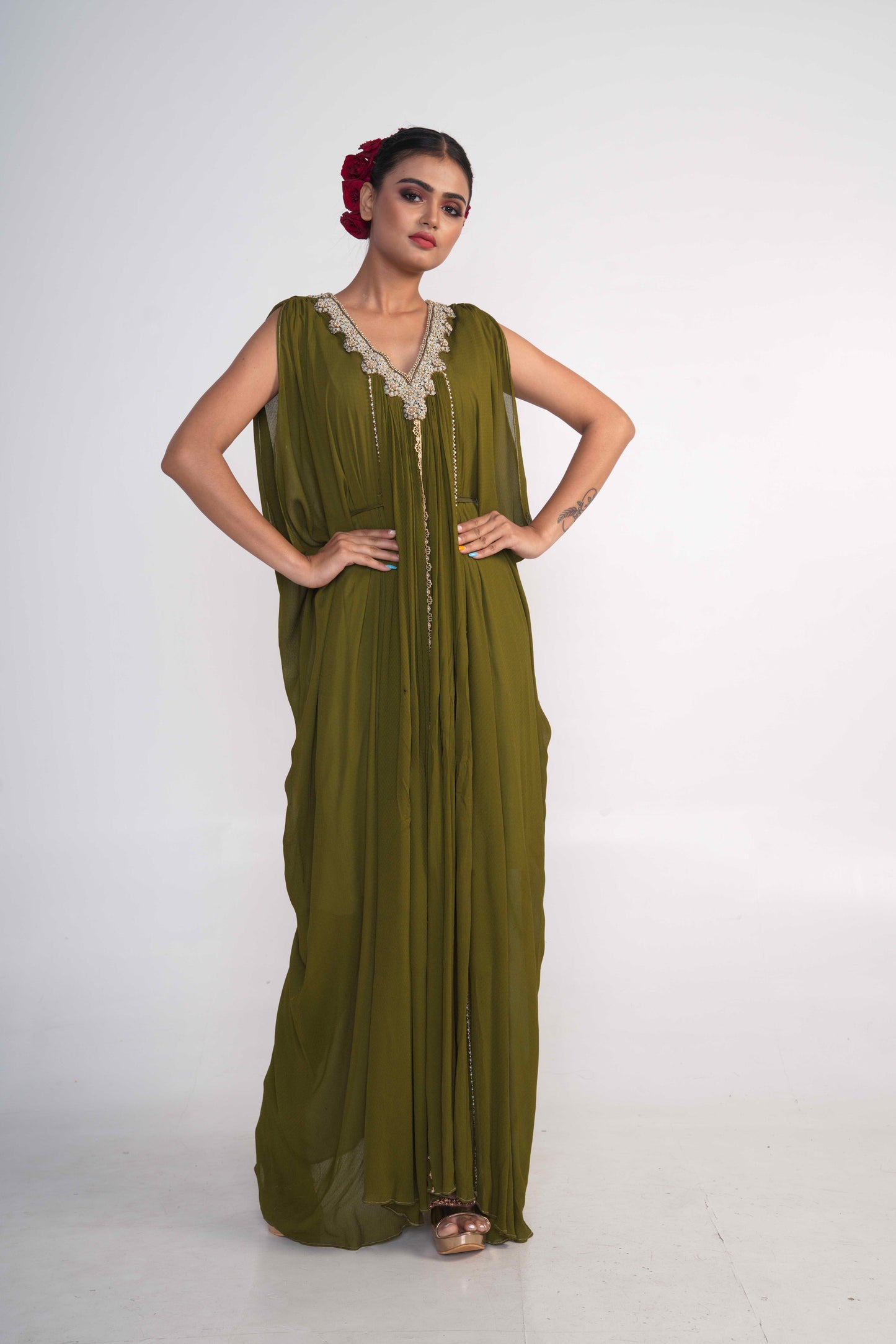 Olive Drape Gown