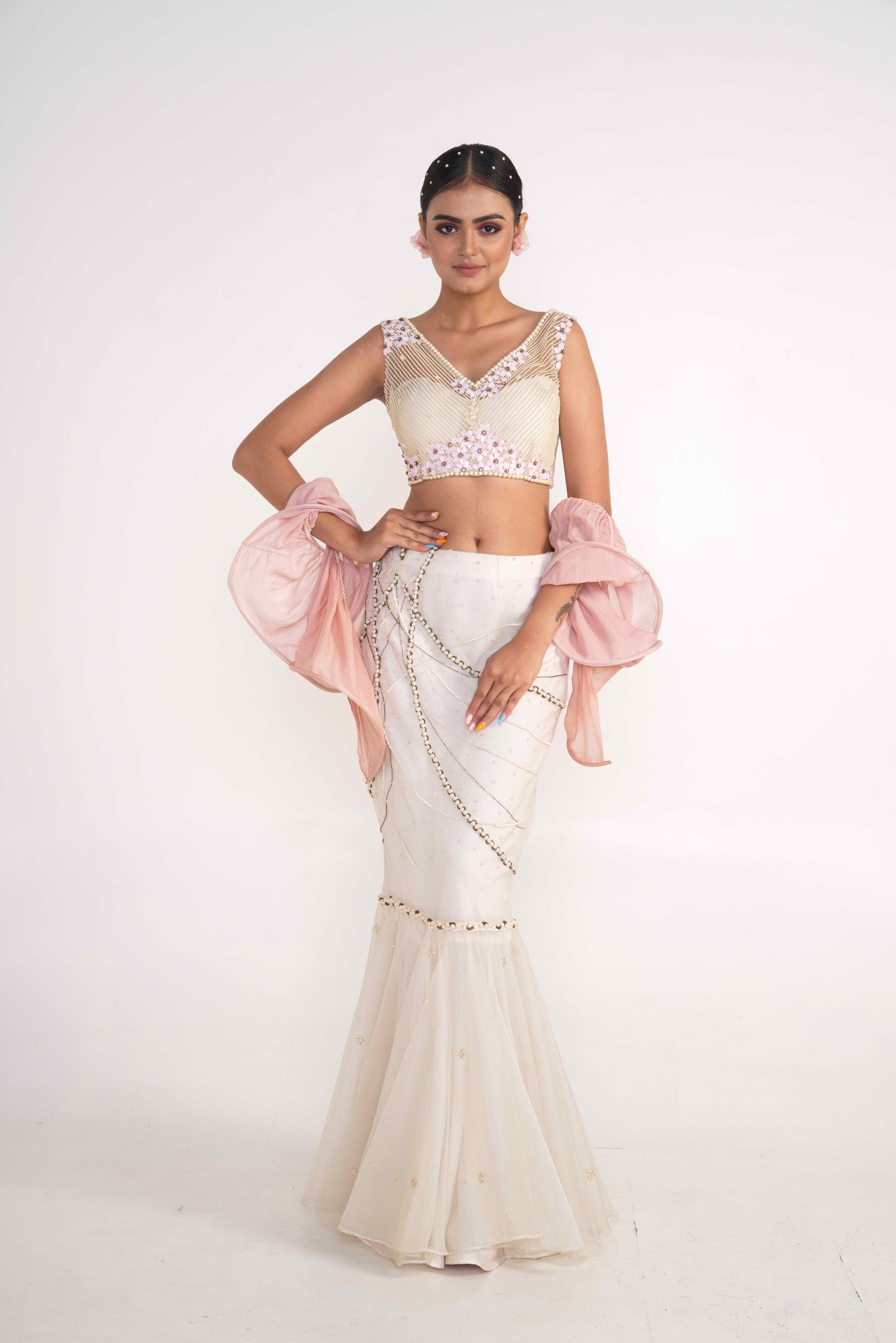 Ivory Fish-Cut Lehenga Set