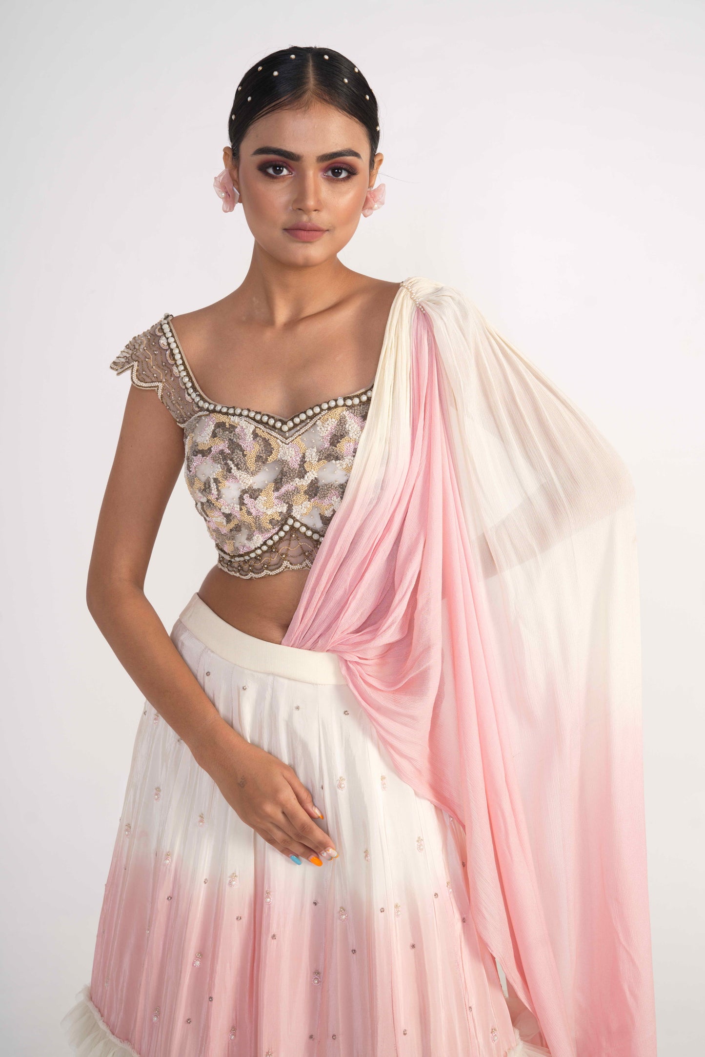 Ivory and Peach Lehenga Set