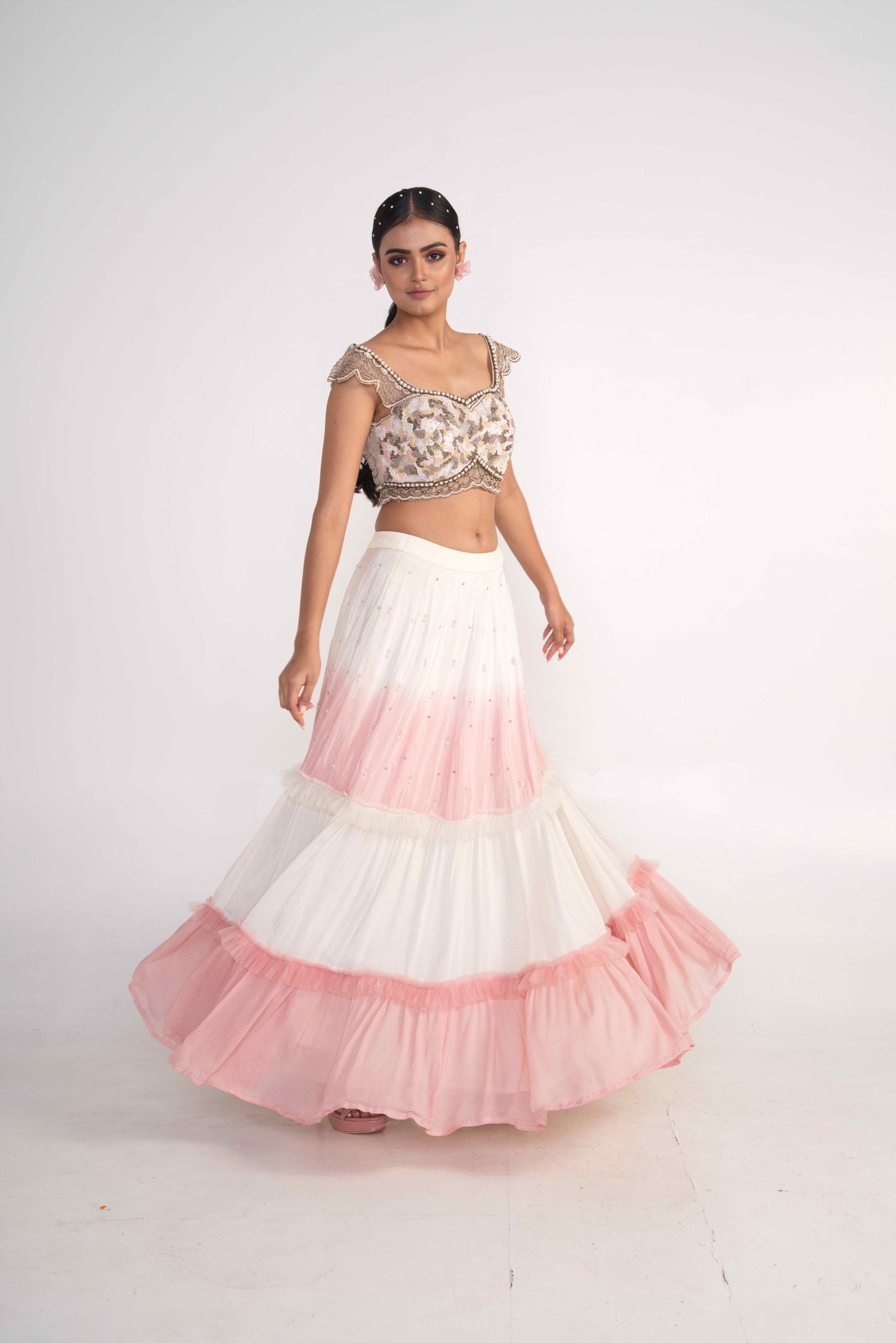 Ivory and Peach Lehenga Set