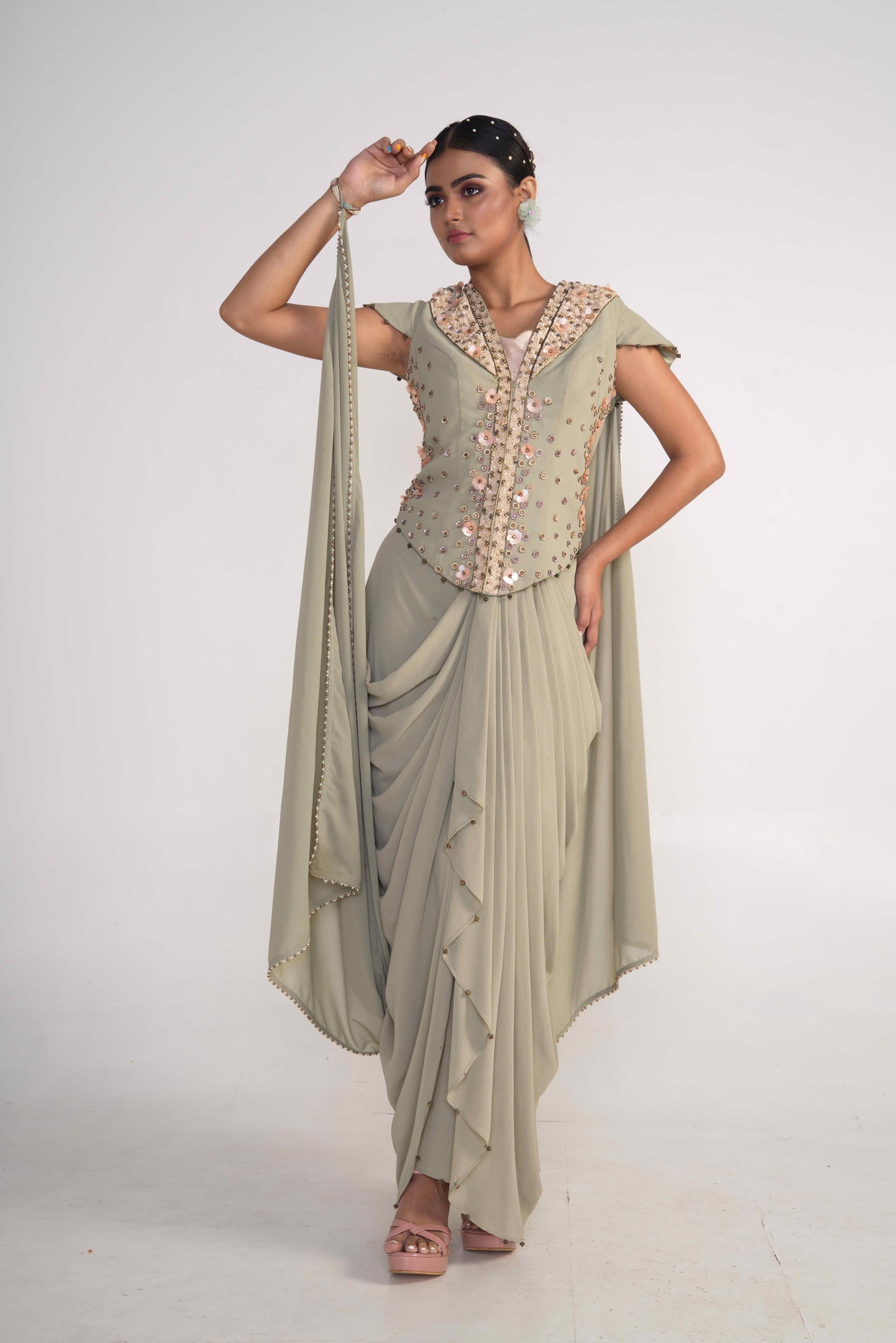 Moss Green Draped jacket set